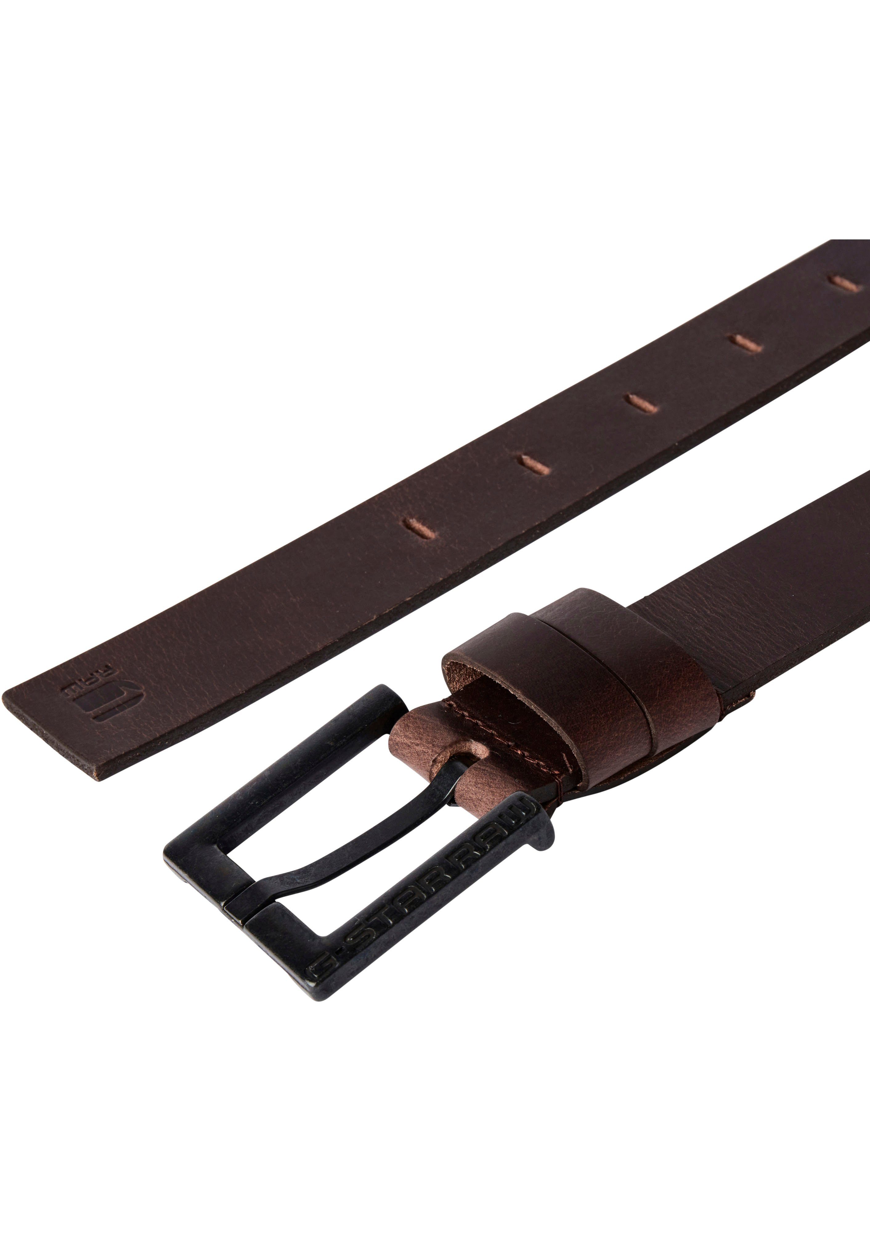 RAW DUKO BELT dark Ledergürtel brown/black G-Star metal