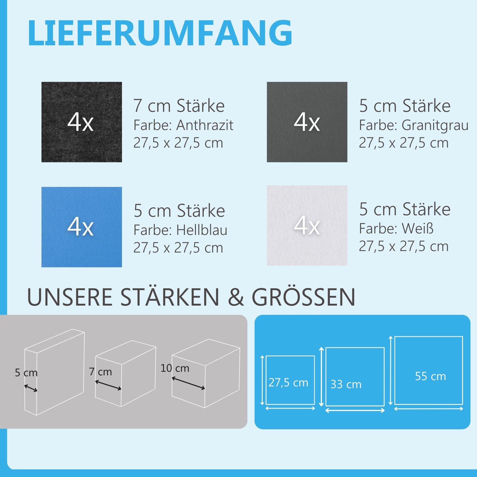 platino24 Akustikplatte 16 Elemente 3D-Set Colore Quadrat 27,5 x 27,5 cm Multicolore