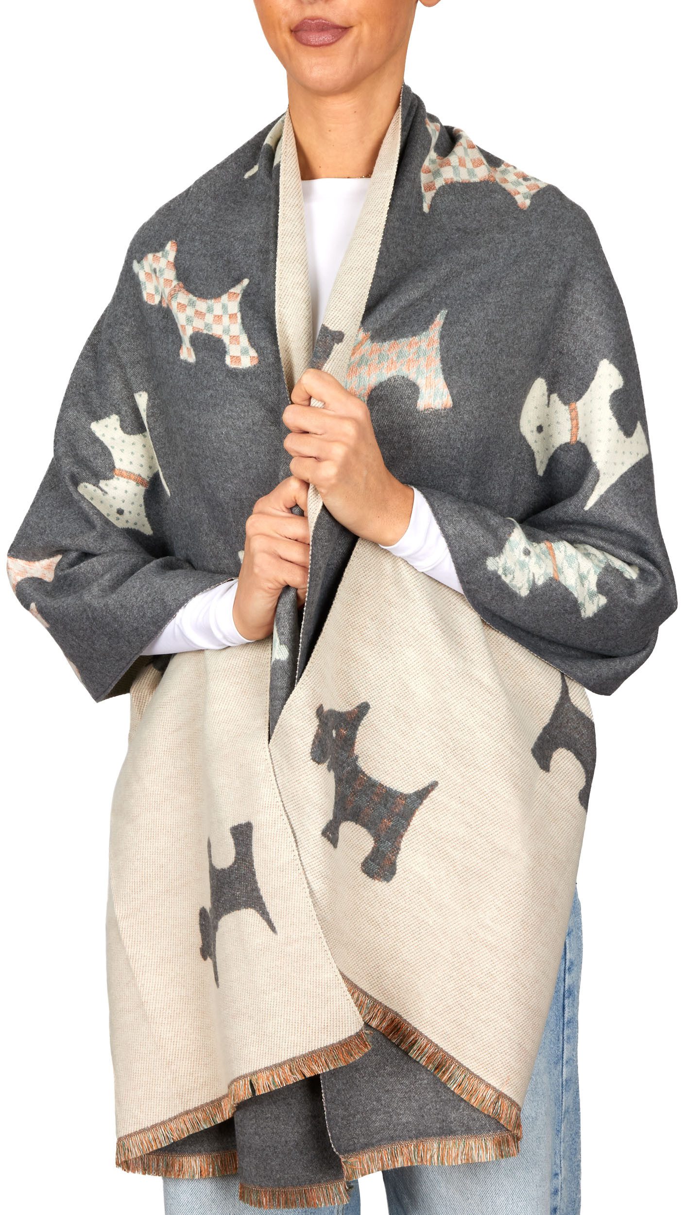 BRUBAKER Schal Cashmirillo Damen Schal mit Hunde Muster - Warm und Kuschelig, (Herbstschal Winterschal, 1-St. Weiches Kaschmir-Gefühl), Damenschal für Herbst und Winter
