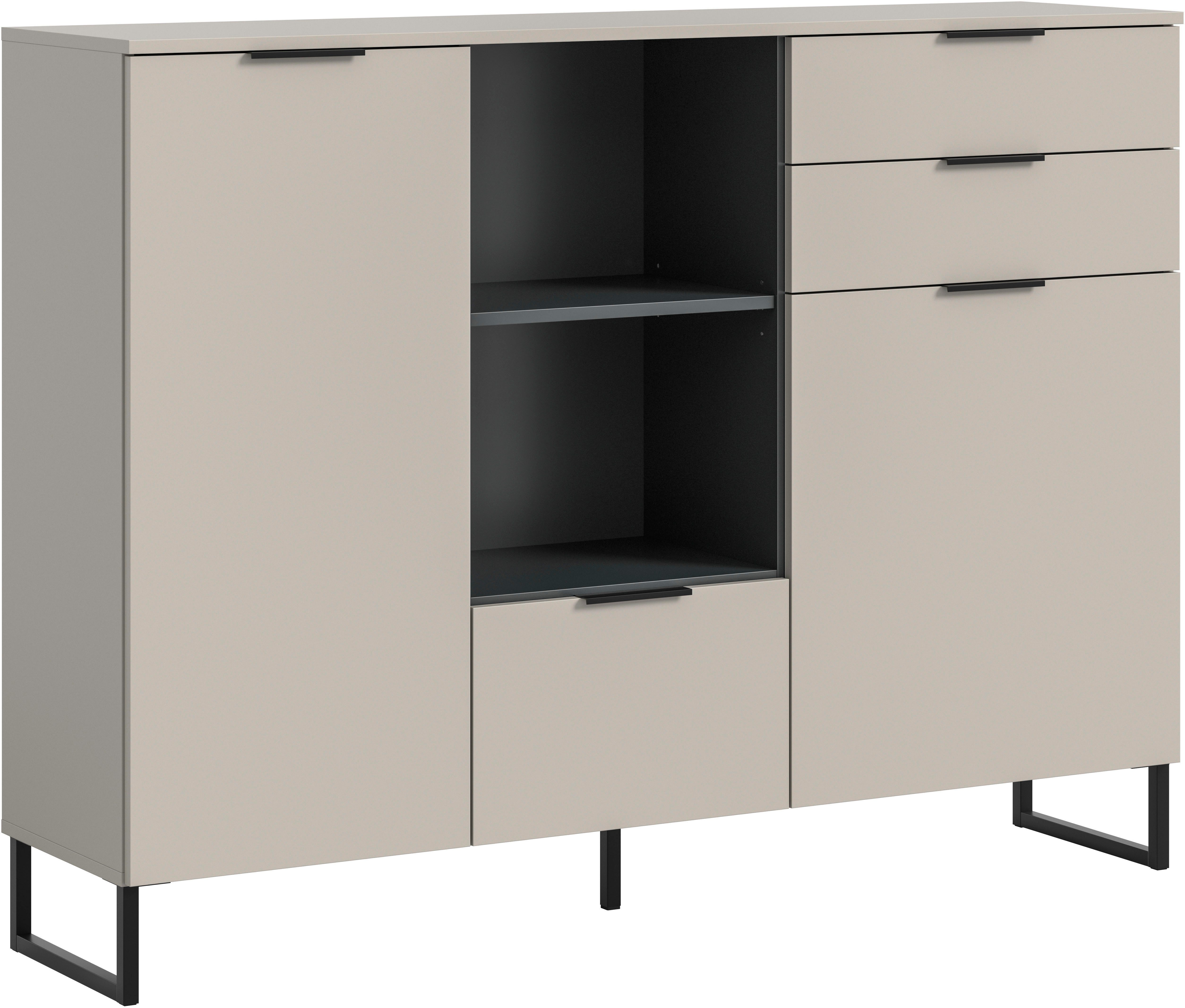 INOSIGN Highboard ADIO, Breite 150cm, 2 Türen, 1 Klappe, 2 Schubkästen, mit Metall-Kufen (1 St), Sideboard, Kommode, Lowboard, Schrank, Wohnzimmerschrank, Anrichte
