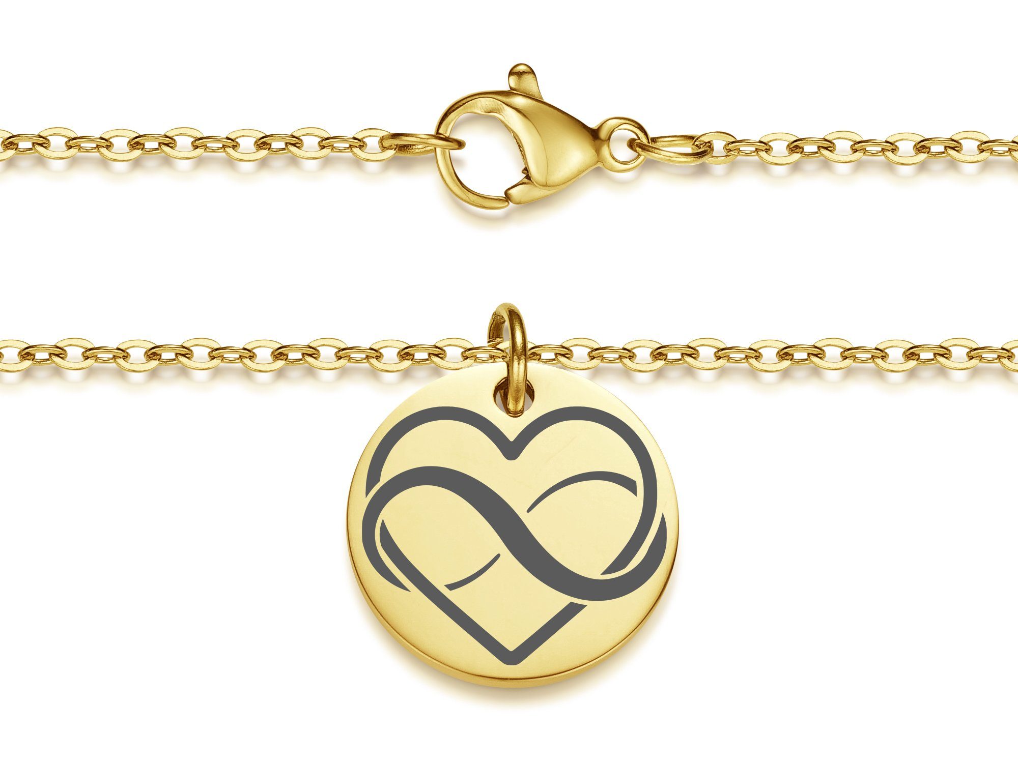 Silberkettenstore Kette mit Farben Anhänger wählbar Anhänger zwei Edelstahl, Herz gold und vier Längen mit Halskette 