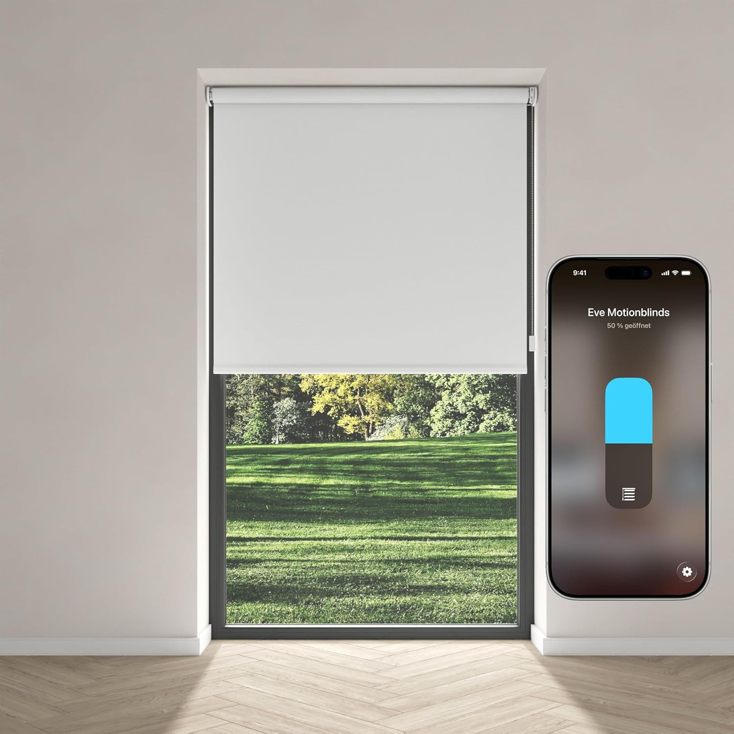 Elektro-Rollo, EVE, verdunkelnd, Wandmontage, Wandmontage, Eve Motionblinds (Matter) - Smartes elektrisches Innen-Rollo