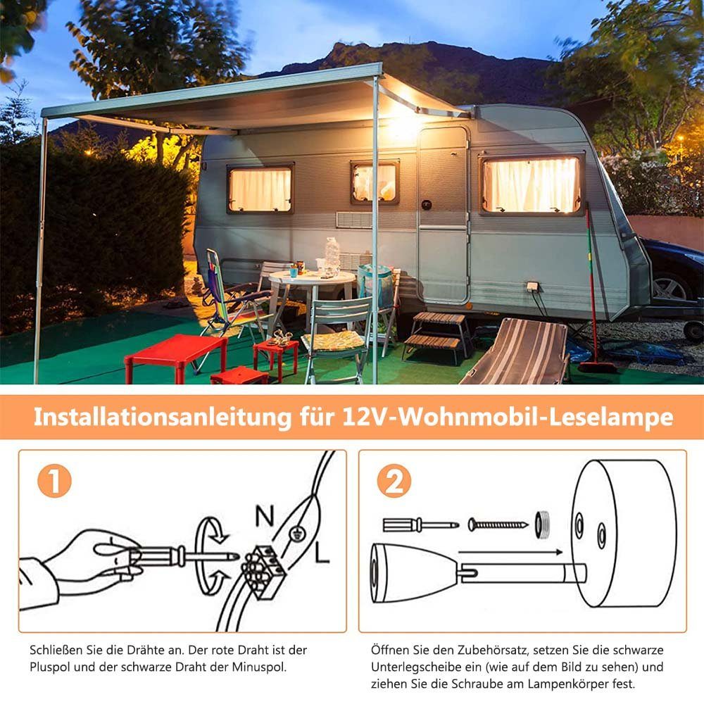 Leselampe Camper Berührung Dimmen, Weiß(EIN/AU-Schalter), MUPOO Nachttischlampe,Küchenlampe 360°,Wand LED Ein/Aus- Spot Schalter Leselicht Leselampe 12-24V LED