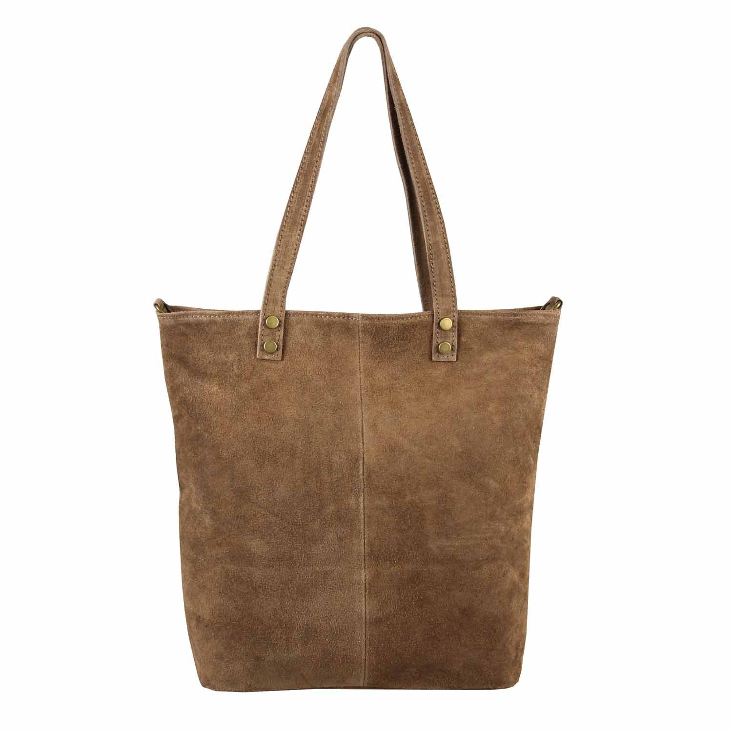 ITALYSHOP24 Schultertasche Made in Italy XL Damen Wildleder Tasche Shopper Umhängetasche Tote Bag, Cross Over Handtasche Ledertasche Hobo Bag City Bag Leichtgewicht