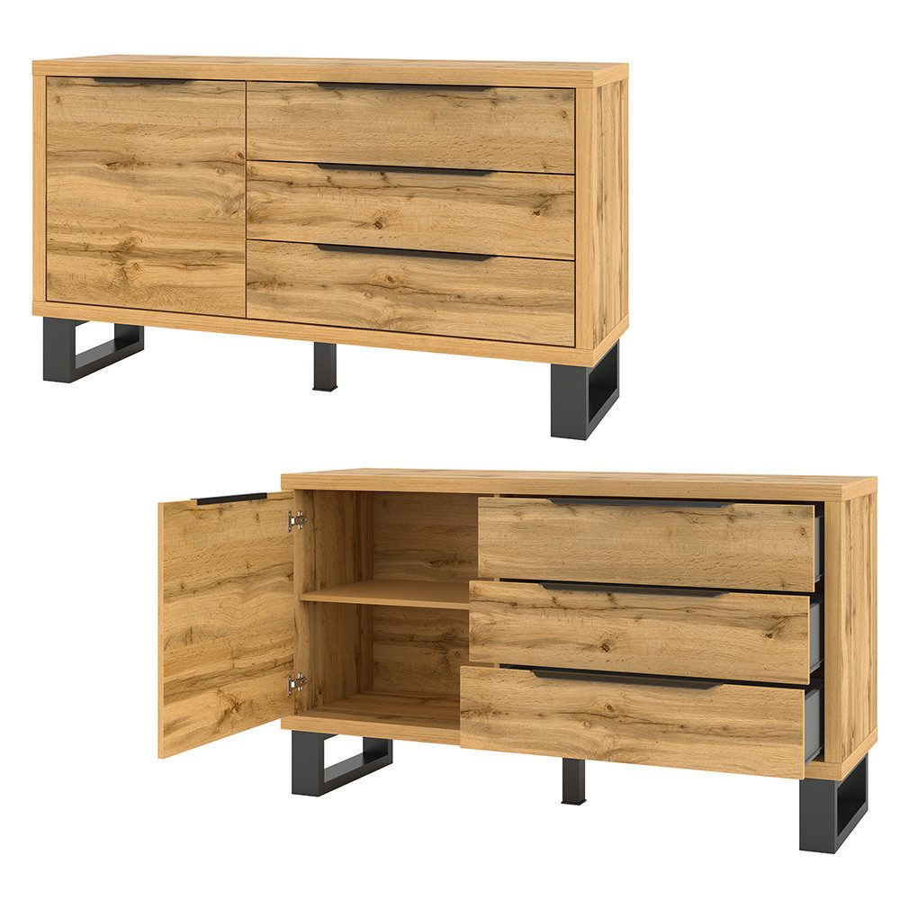 Lomadox Sideboard HENDERSON-83, Wohn-/Esszimmer in Wotan Eiche Nb., B/H/T ca. 144/83/45 cm