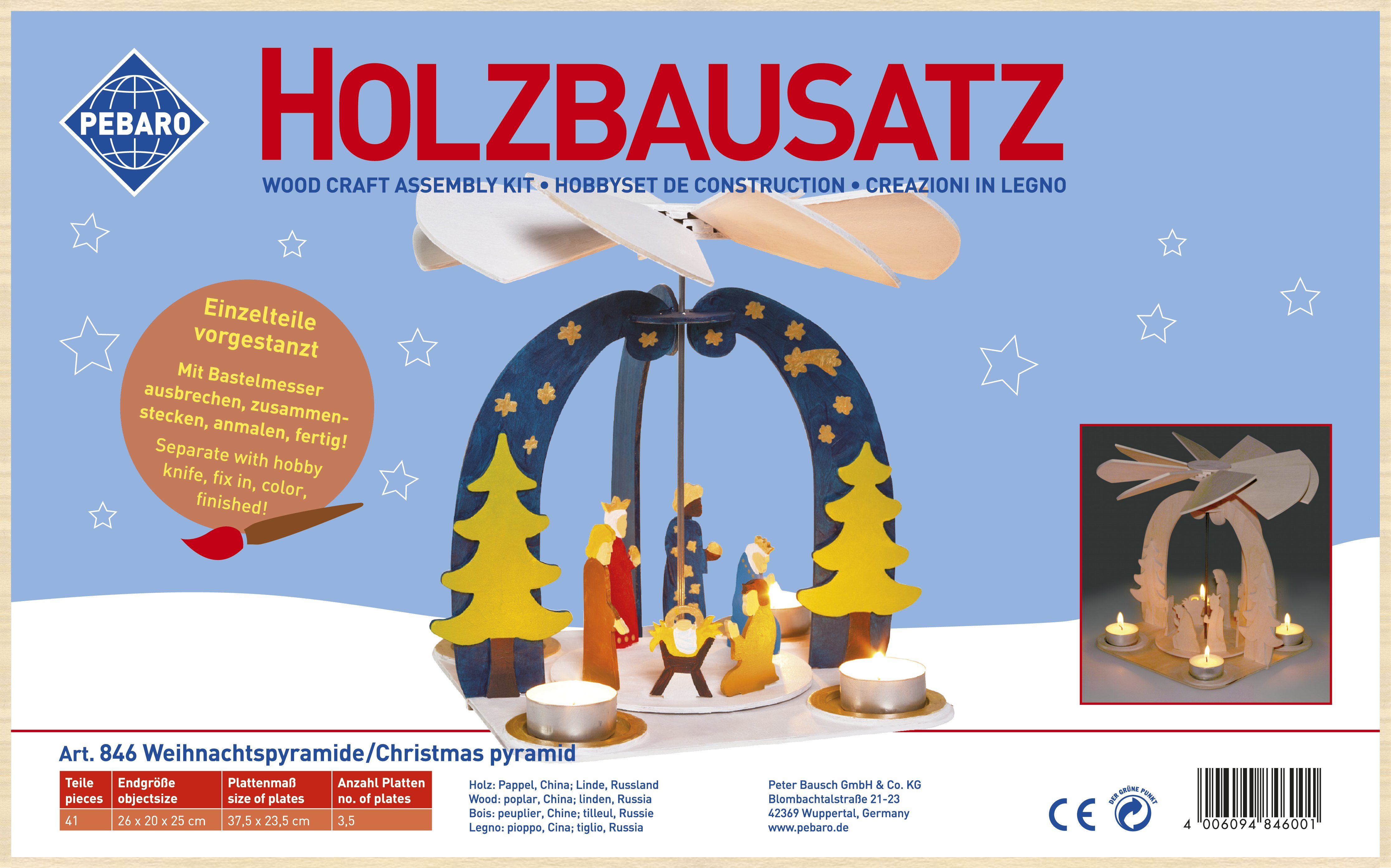 Pebaro 3D-Puzzle Holzbausatz Weihnachtspyramide, 846, 41 Puzzleteile günstig online kaufen