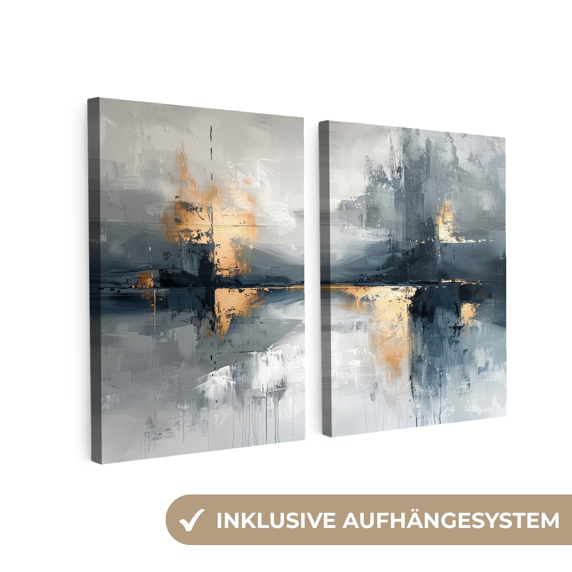 MuchoWow Leinwandbild Abstrakt - Grau - Gold - Modern, Fotodruck (2 St), Wa günstig online kaufen