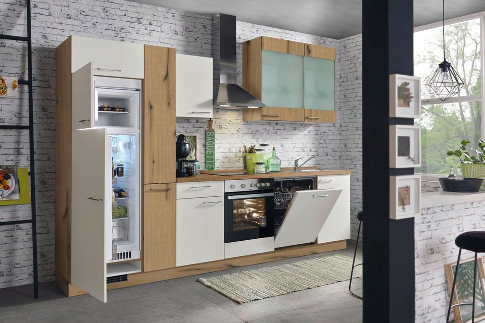 Express Küchen Küchenzeile Trea, wahlweise mit E-Geräten, höhenverstellbare  Füße, vormontiert, mit Vollauszug und Soft-Close-Funktion, Breite 310 cm
