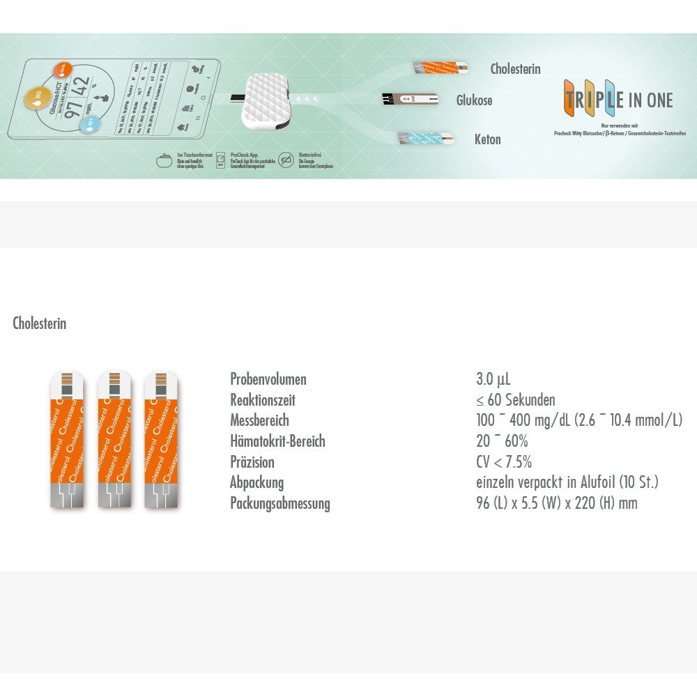 Procheck Cholesterin-Teststreifen, 10-tlg.