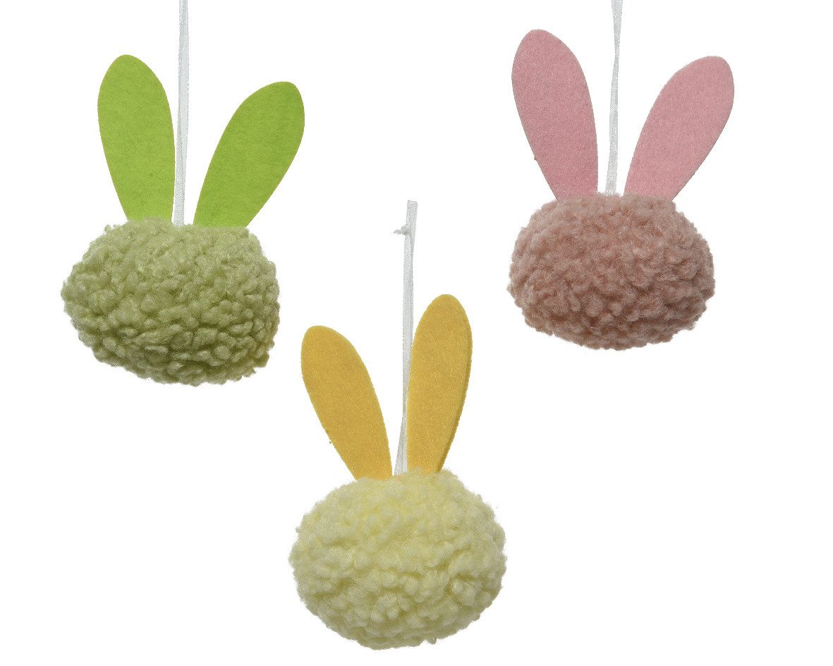 Decoris season decorations Osterfigur, Pompon - Osterhase zum Aufhängen Plüsch 12cm bunt, 1 Stück sortiert