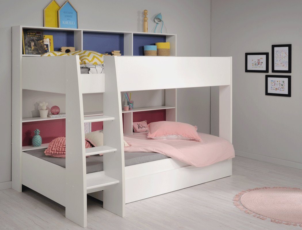 expendio Kinderbett Tamina 11, Etagenbett weiß 209x165x132 cm pink oder blau