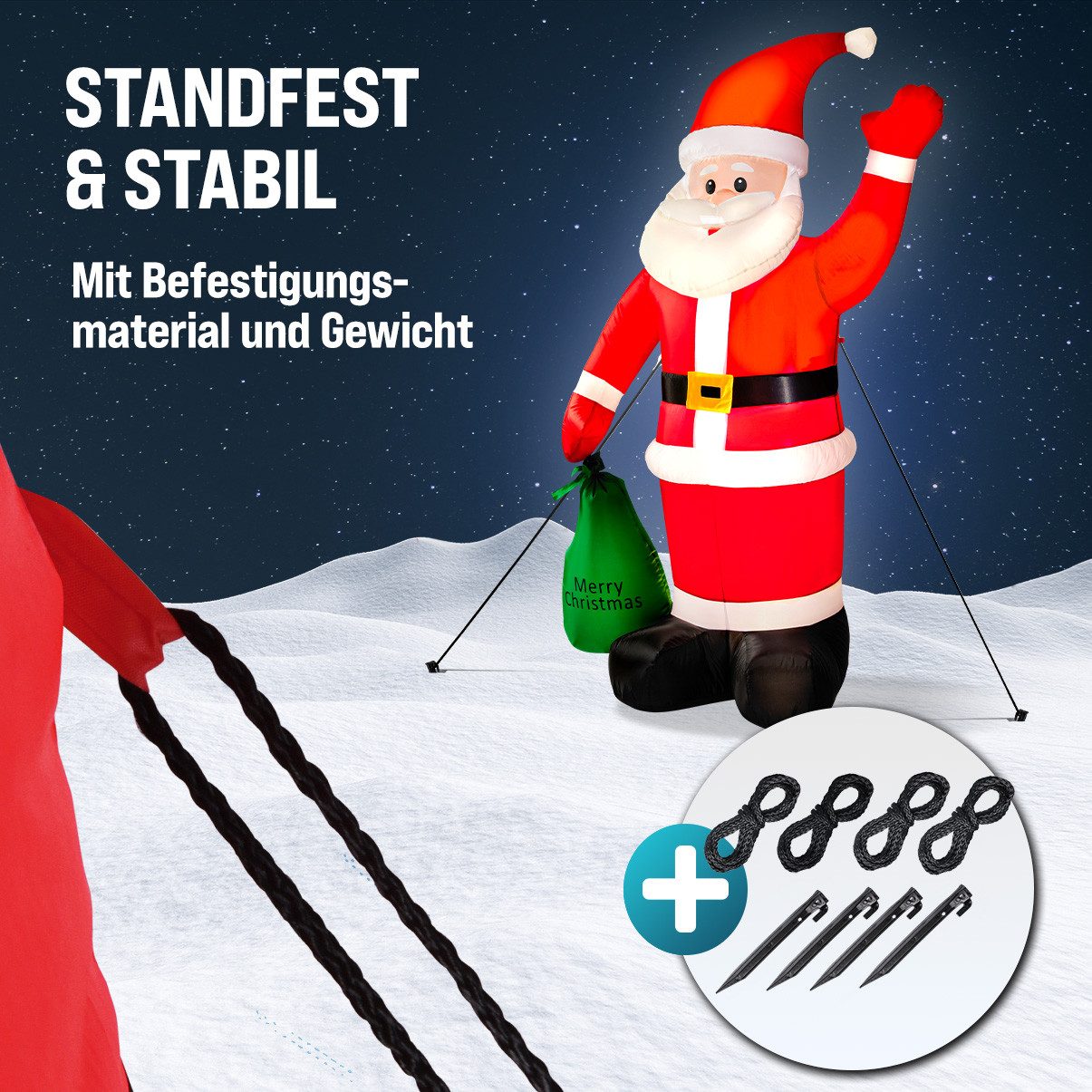 monzana Weihnachtsmann, Aufblasbarer XL 180cm LED Beleuchtet Befestigungsmaterial IP44 Außen