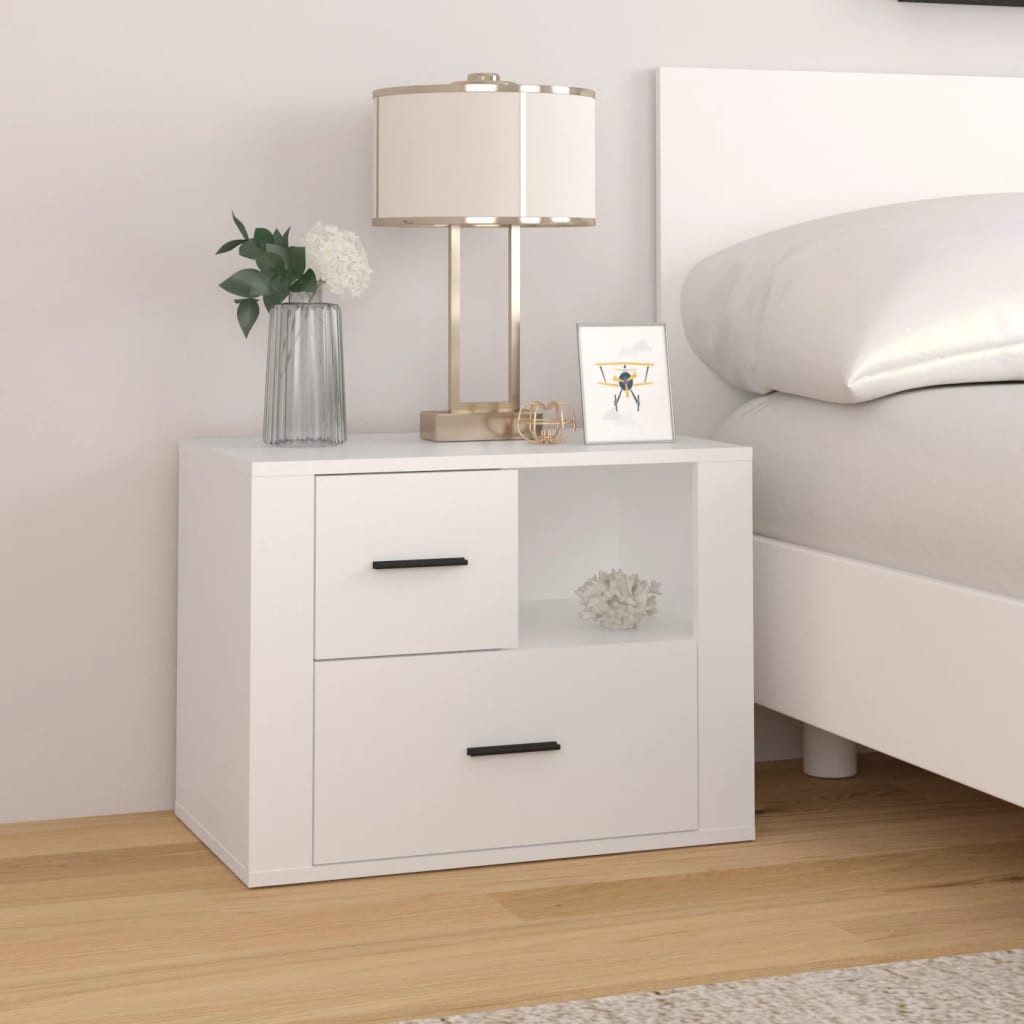 furnicato Nachttisch 60 x 36 x 45 cm Weiß (1-St), Beistellschrank mit 2 Schubladen und flexiblem Einbau für dich