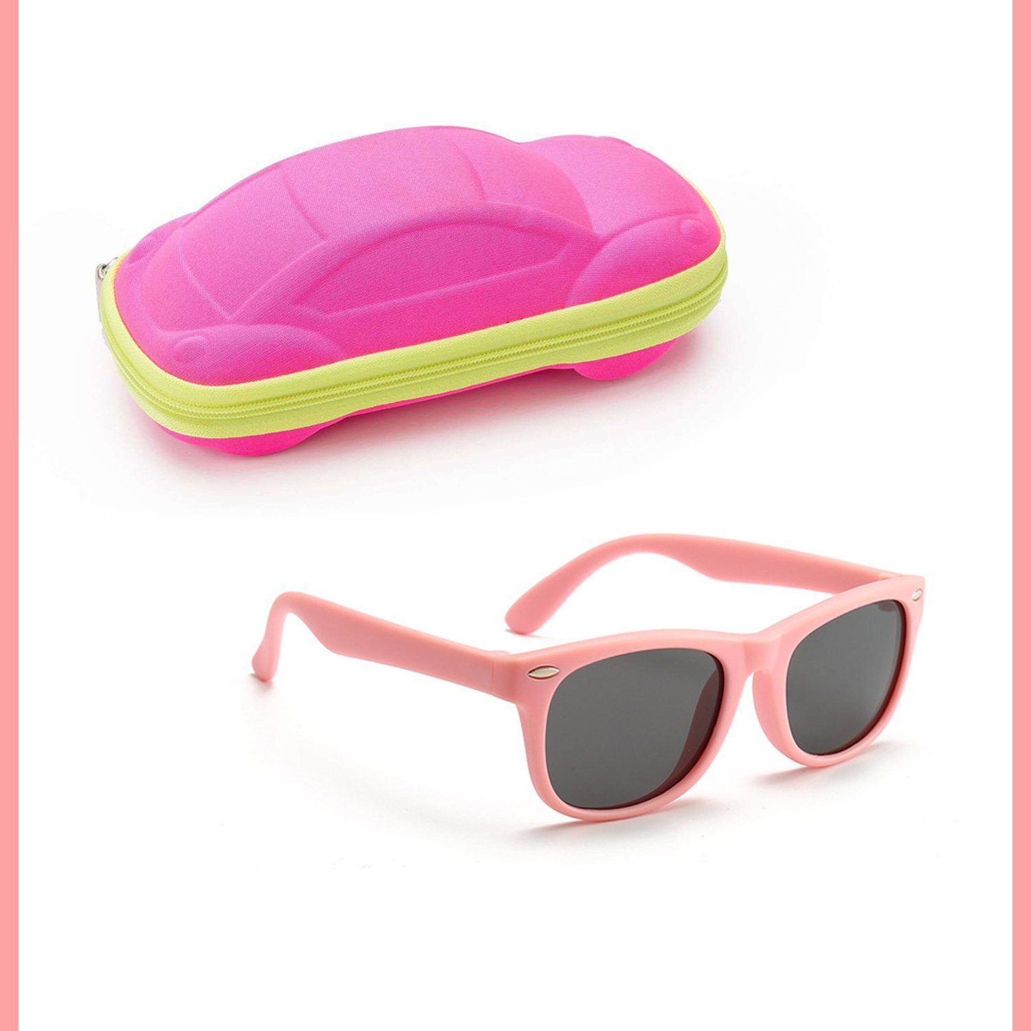 Olotos Sonnenbrille Sonnenbrille für Kinder Mädchen Jungen Gummi 100% UV400 Schutz Brille Rosa mit Brillenetui