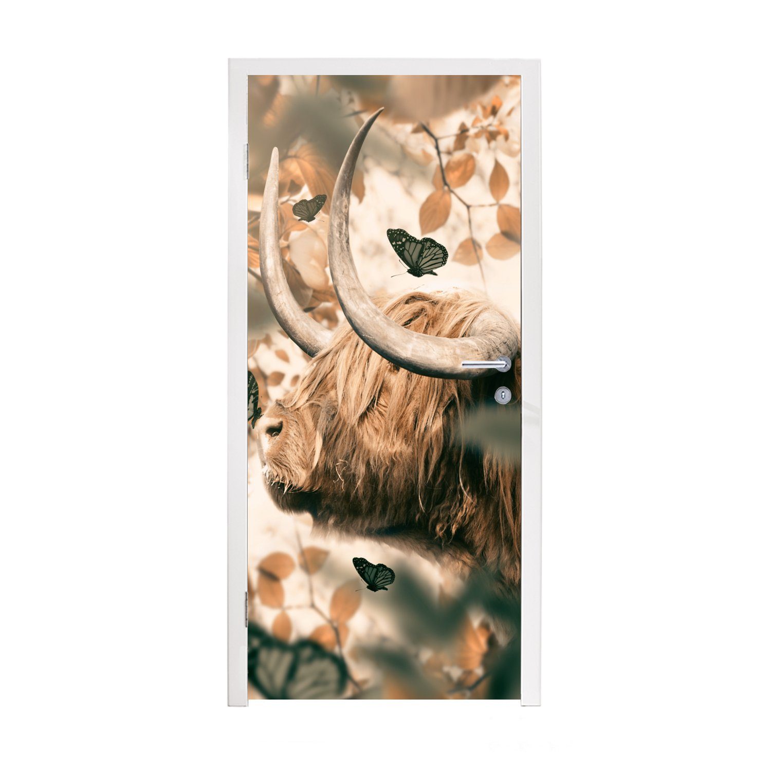 - Türtapete bedruckt, Schottische Tür, Fototapete cm Türaufkleber, für Matt, Highlander St), MuchoWow - (1 Blätter, 75x205 Schmetterlinge