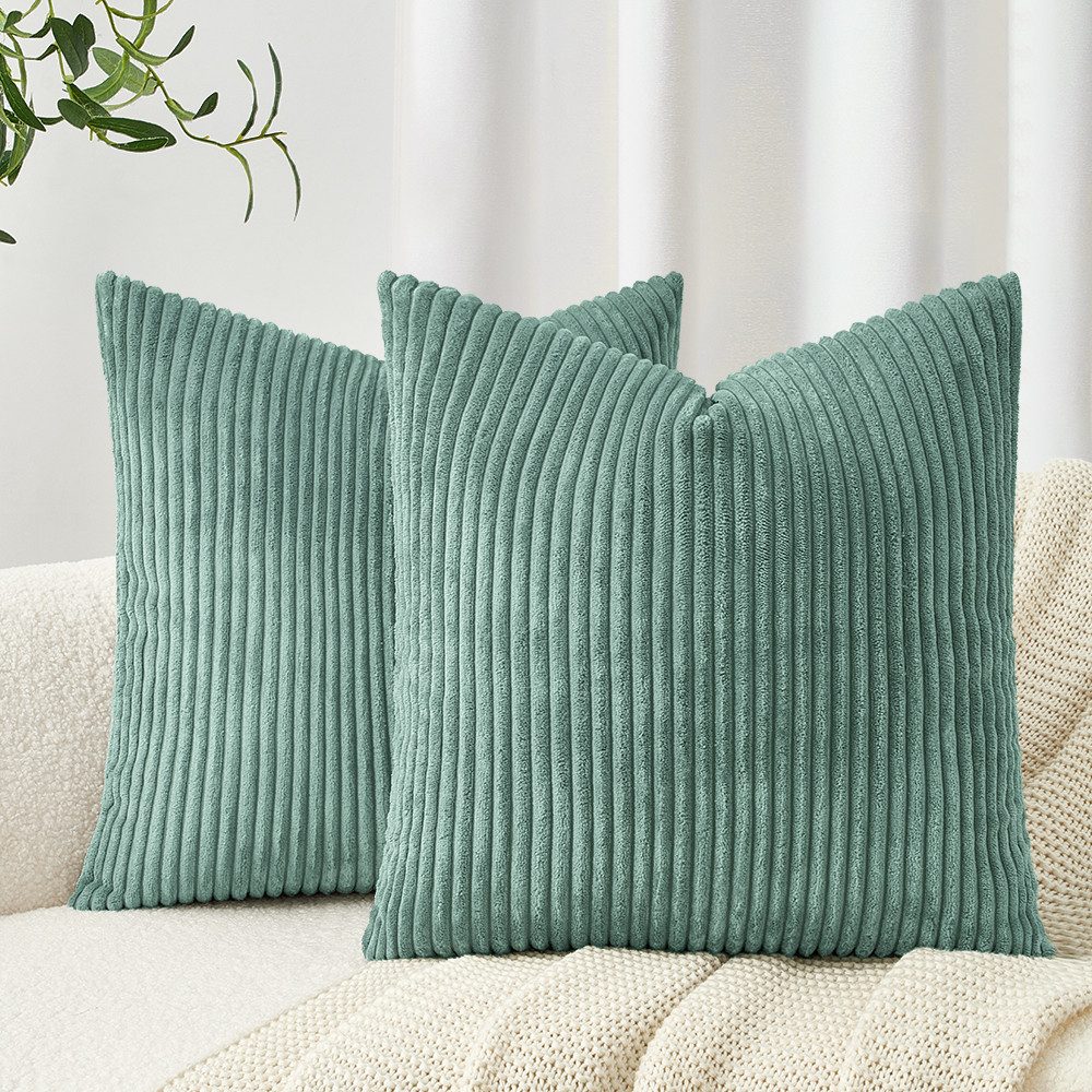 Topfinel Kissenbezug gestreiftes Muster,2er Set Kissenhülle Dekokissen Kissenbezug, Kordsamt 50x50 Sofakissen Couchkissen Zierkissenbezug Dekokissen