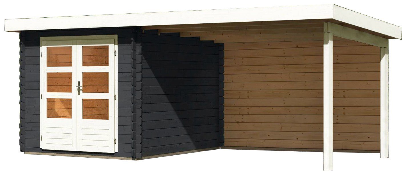 4, Haus Schloßsee Anbaudach, (Set), Gartenhaus im BxT: mit Fußboden und 554x333 cm, KONIFERA Rückwand