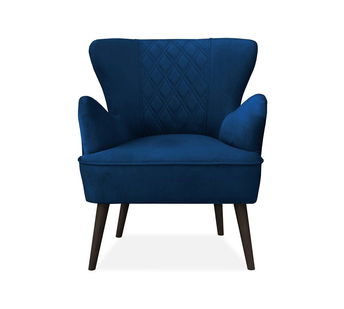 (kronos Beautysofa Sessel dekoratives Wohnzimmer), Hagi in mit Nähen Stil, für Marineblau Holzbeine (Polstersessel skandinavisches velours, 09) aus