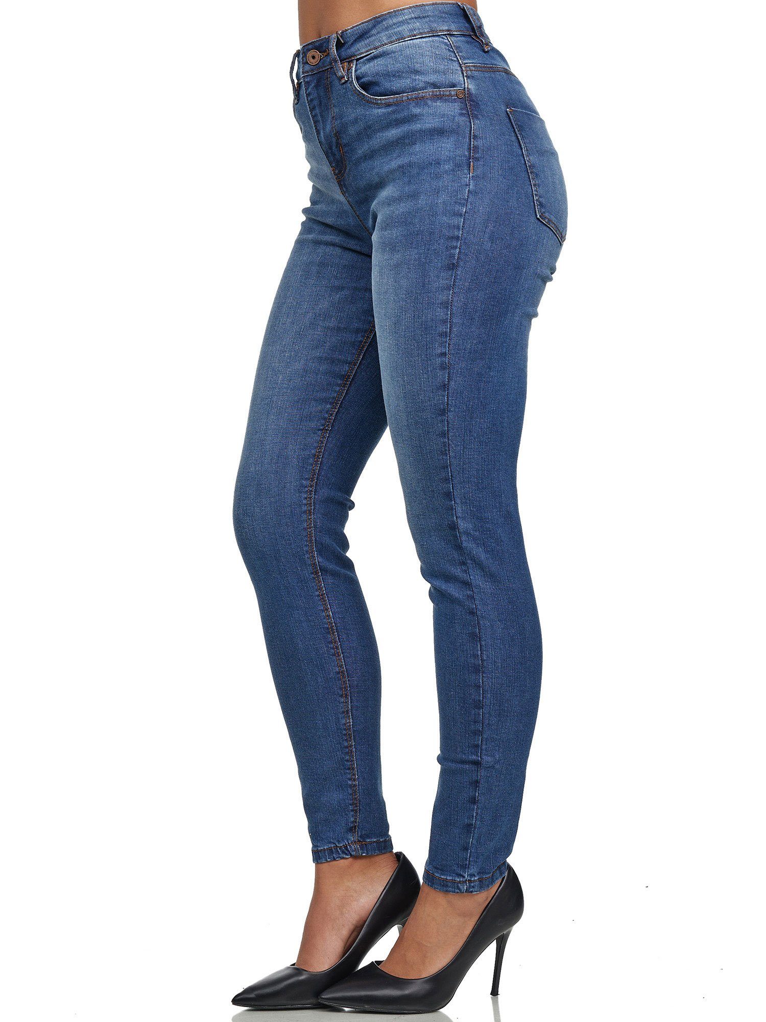 Damen Jeanshose F101 High-waist-Jeans Skinny Tazzio Fit blau