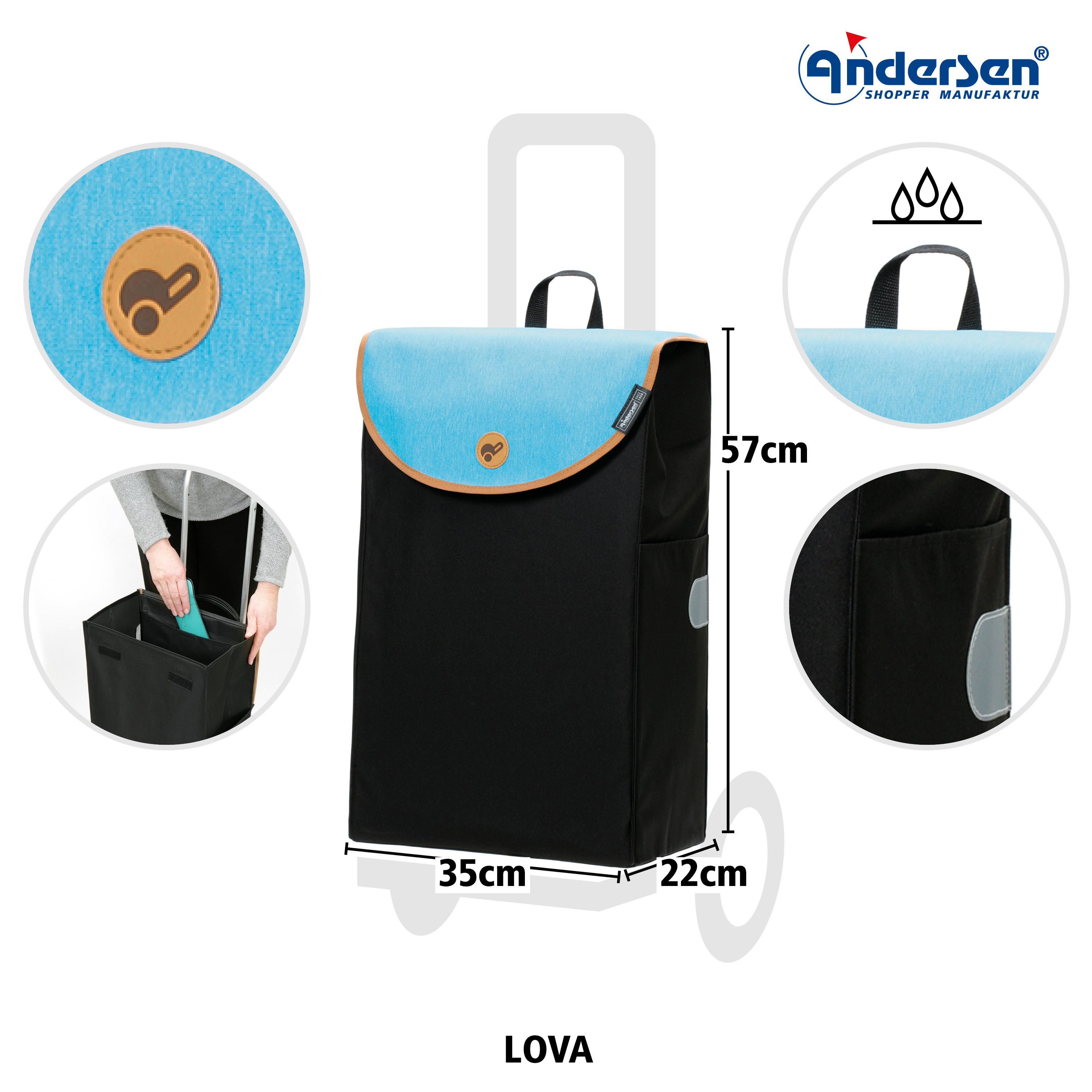 Andersen Einkaufstrolley Quattro Shopper Lova blau, klappbar, höhenverstellbar, belastbar bis 50kg, wasserabweisend