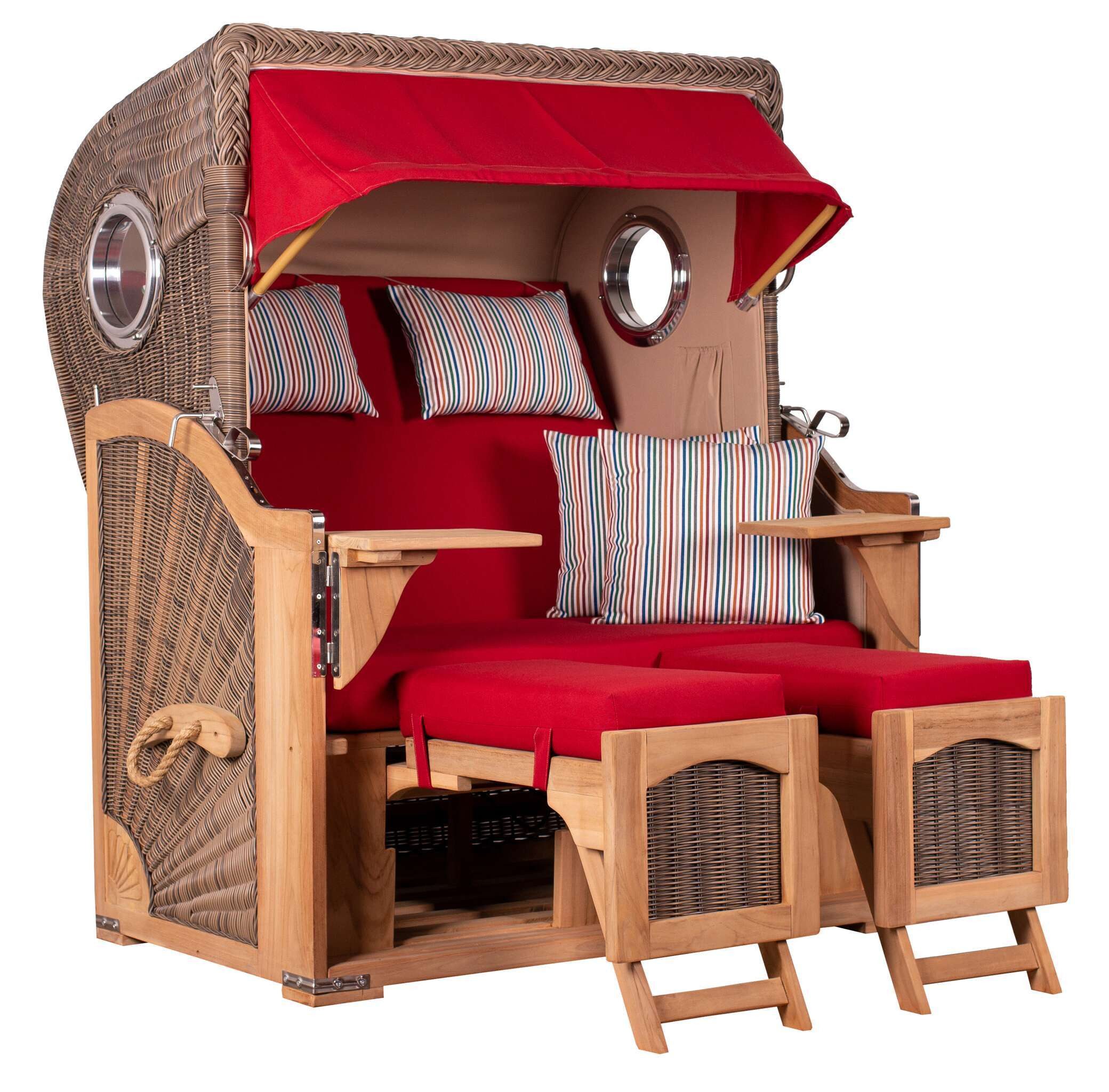 MR.DEKO Strandkorb Düne Bullauge Teak PE Grey Dessin 551, BxTxH: 125x80x170 cm