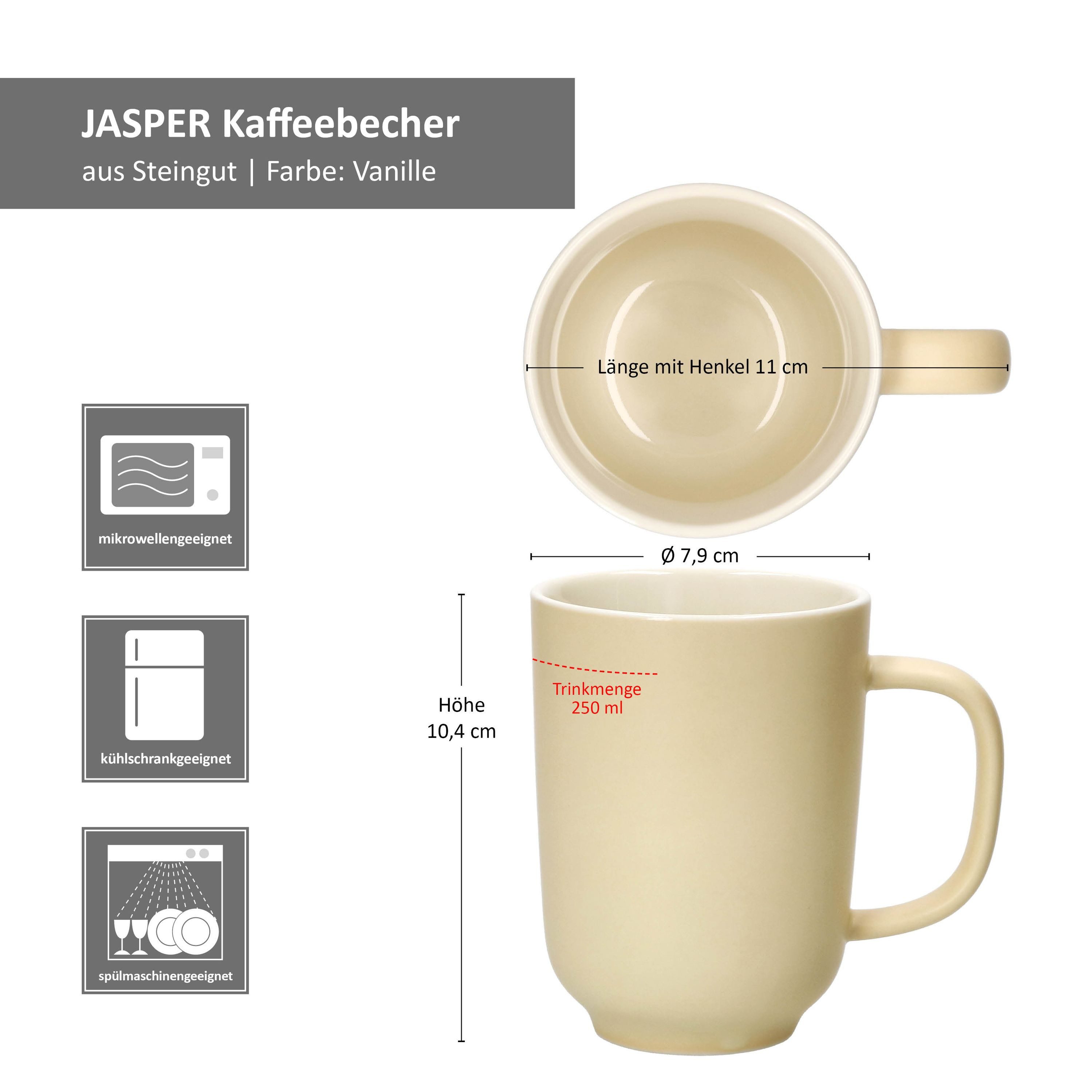 Ritzenhoff & Breker Becher Ritzenhoff 6x Jasper Kaffeebecher 250ml H10,4cm Vanille Tee-Tassen, Steingut