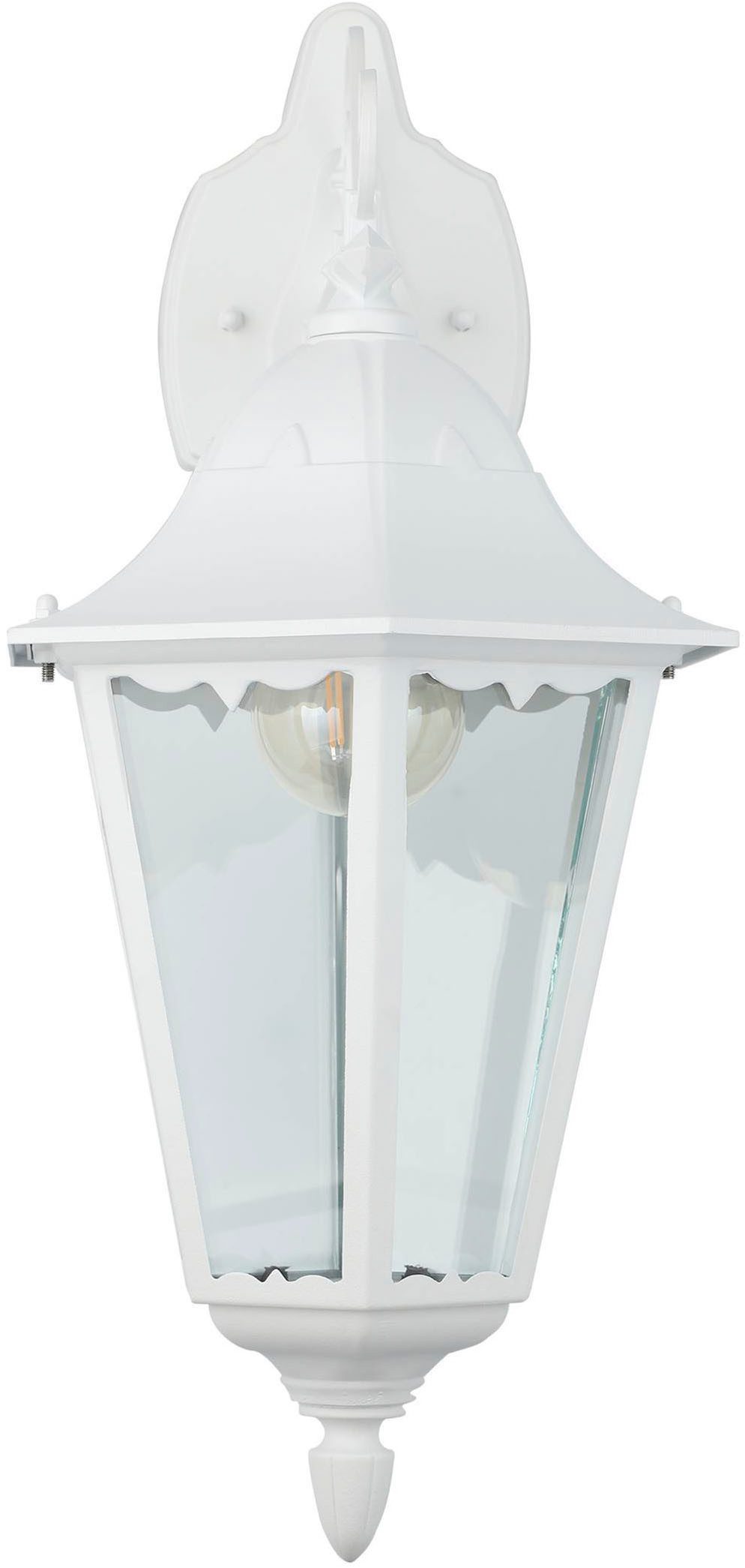 EGLO Wandleuchte Navedo Außen-Wandlampe, Wandlampe aus Aluguss und Glas, E27, IP44, ohne Leuchtmittel, Wand-/Deckenleuchte - L20 x H47,5 x AL28,5 cm - weiß - 1X60W exkl.