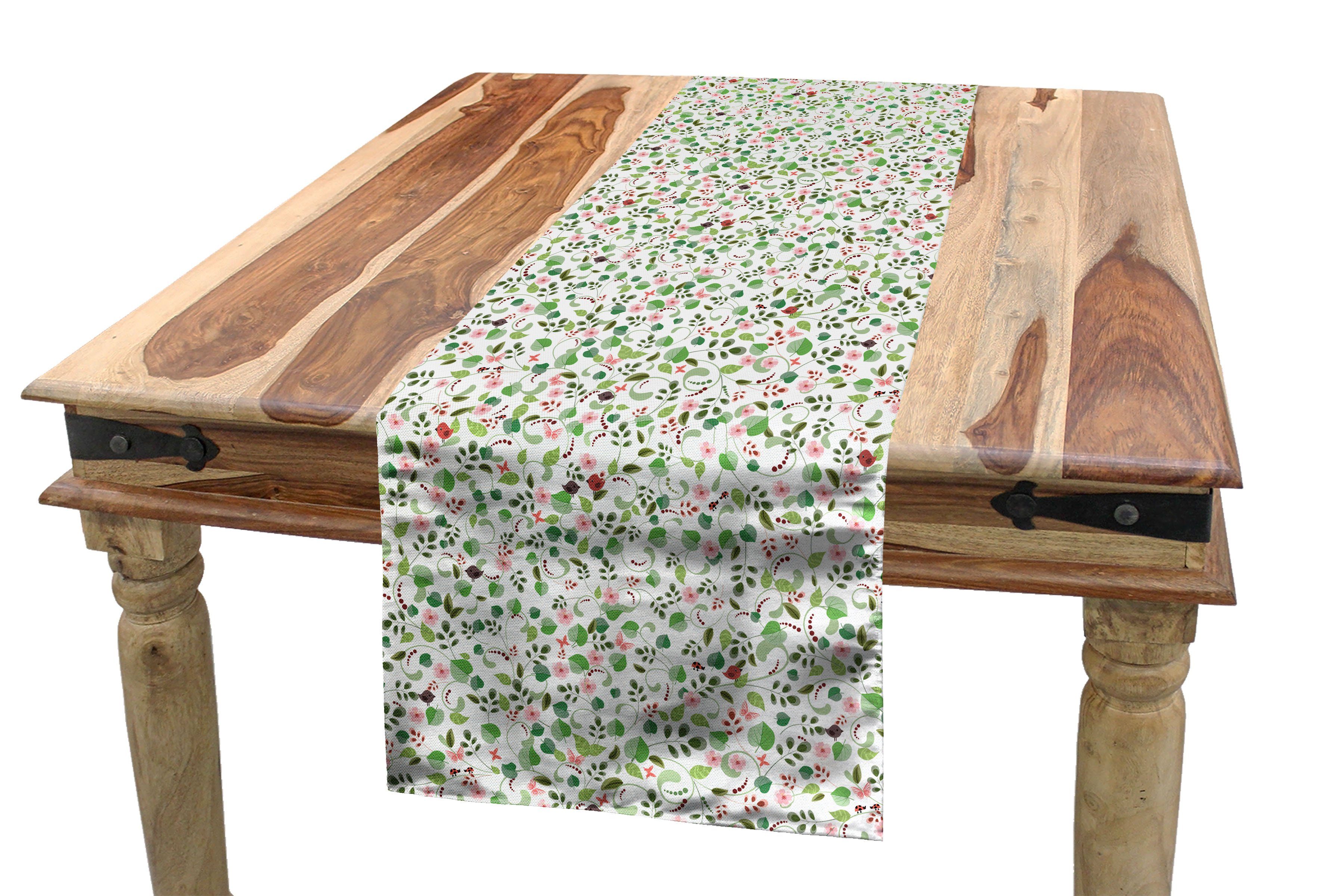 Abakuhaus Tischläufer Esszimmer Küche Rechteckiger Dekorativer Tischläufer, Natur Vögel Schmetterlinge und Blätter