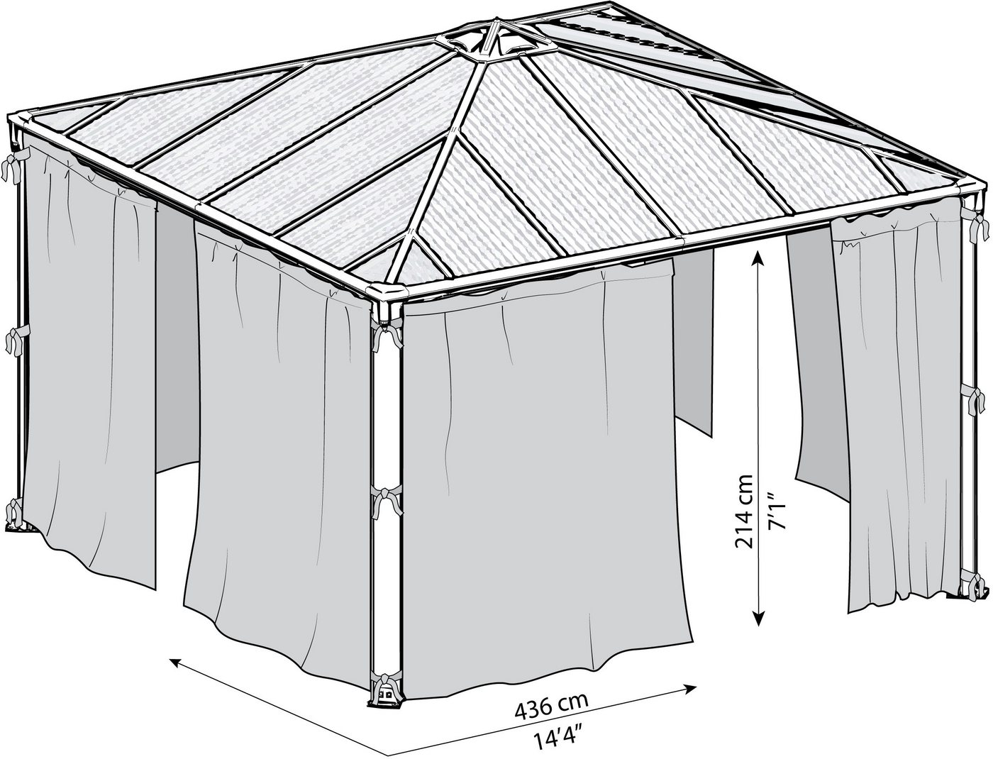 Thumbnail - Palram - Canopia Pavillonseitenteil Gazebo-Gartengitter-Kit, 436x212 cm, mit Reißverschluß und Clips
