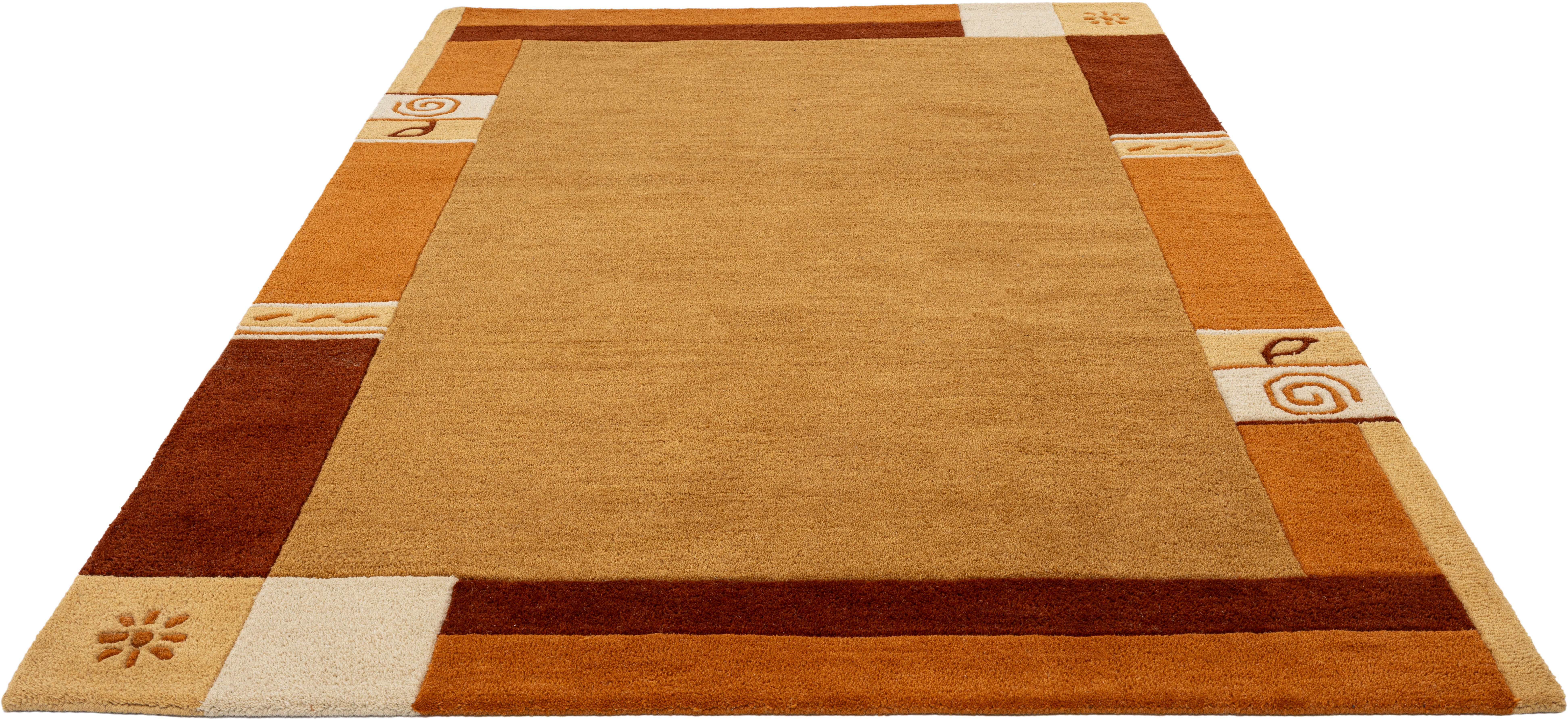 THEKO Wollteppich Tromso, Wolle, Handgefertigt, Bordüre mit Hoch-Tief-Effekt, rechteckig, Höhe: 15 mm, Wohnzimmer, Schlafzimmer, Esszimmer