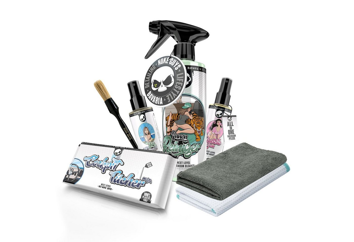 Nuke Guys Auto Innenreinigung Waschset - Mikrofasertücher - Pinsel Auto-Reinigungsmittel (Set, [8-St. Auto Innenreinigungs- Pflegeset Auto Pflege- Innenreinigungsset - All Inklusive)