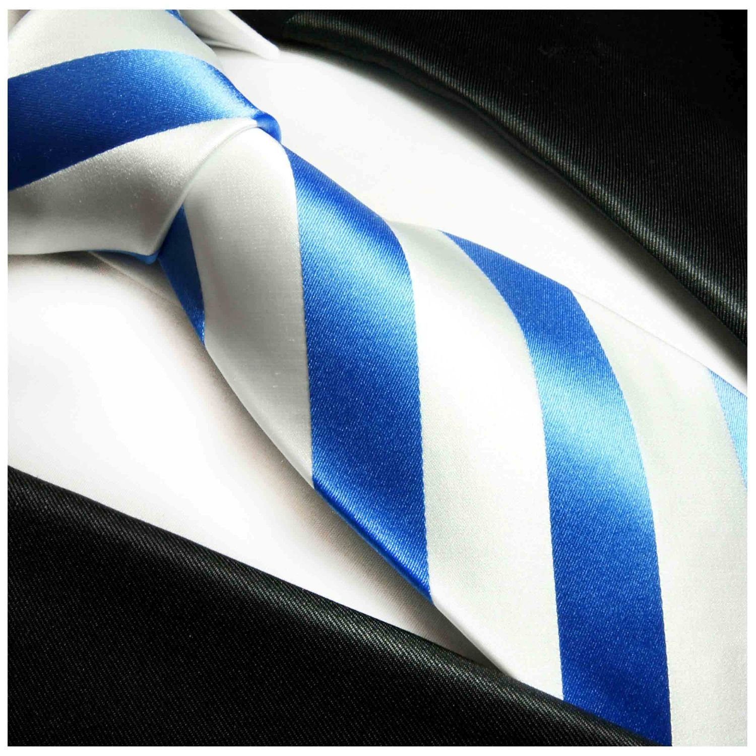Paul Malone (Set, Krawatte 413 Schmal Seidenkrawatte mit mit Einstecktuch) 2-St., (6cm), modern Herren hellblau Streifen Seide Tuch Krawatte gestreift weiß 100