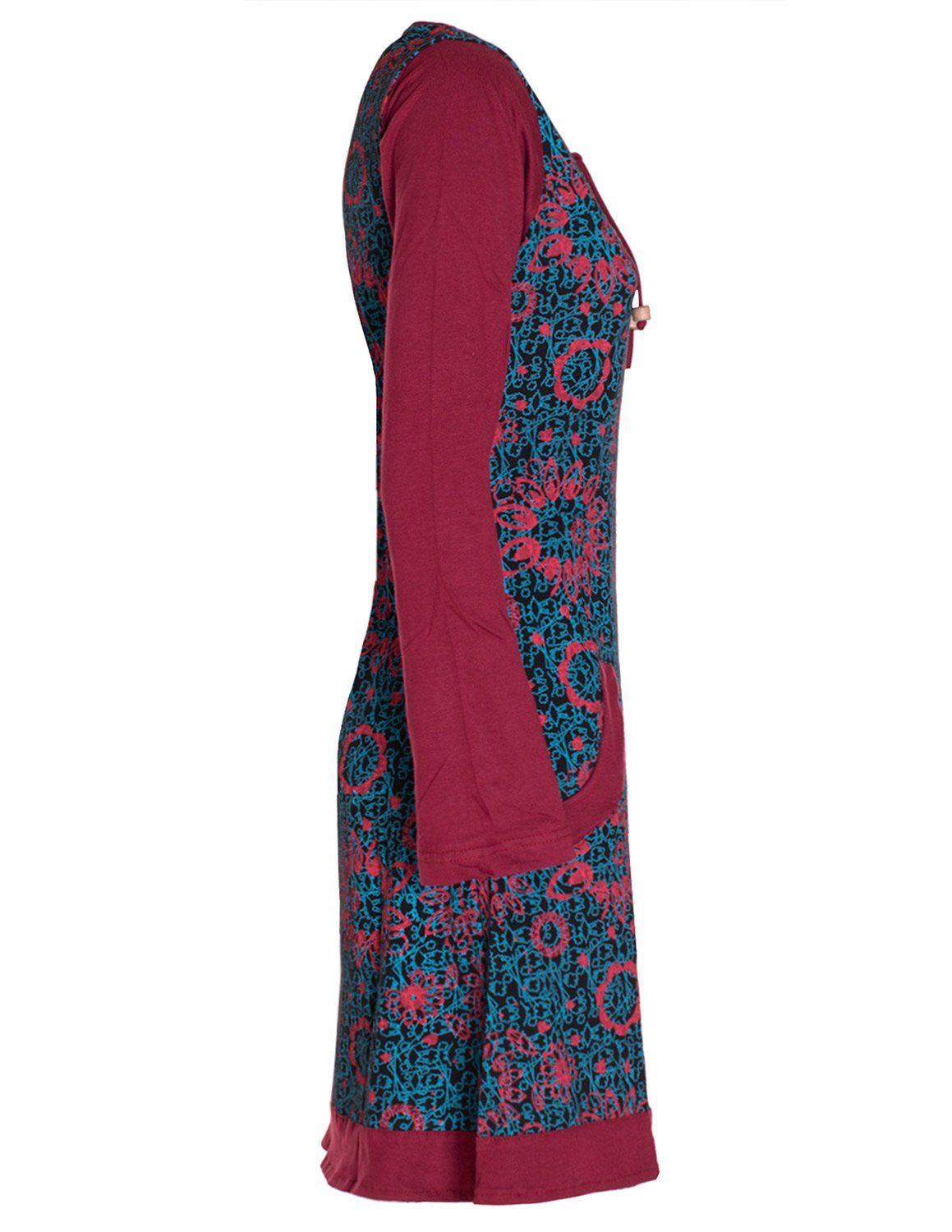 Vishes Jerseykleid Langarm Longshirt-Kleid Sweatkleid Shirt-Kleid Blumen Hippie, Elfen, Retro Style