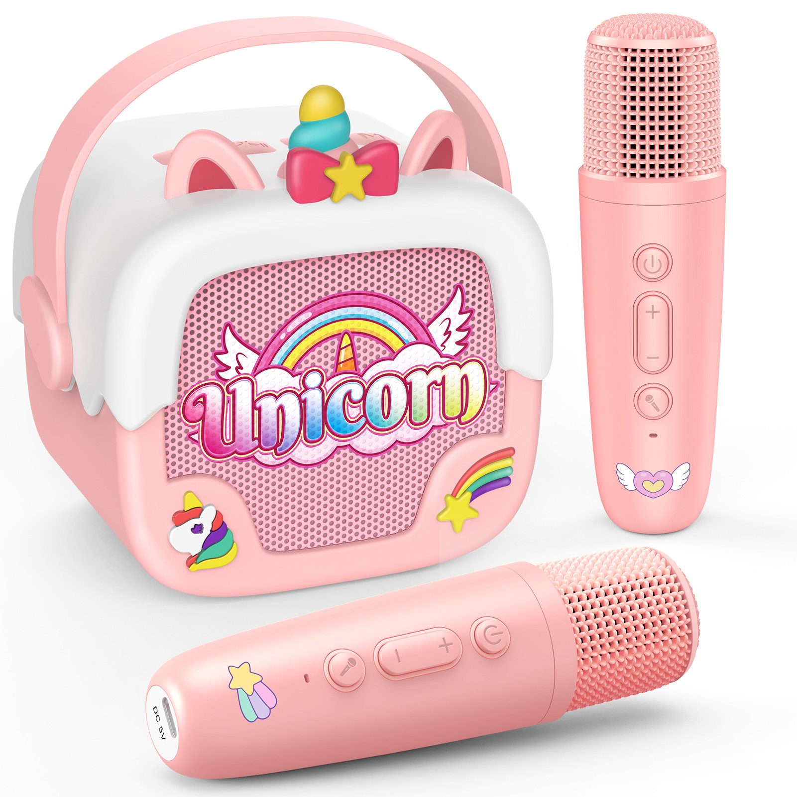 Wootoy Kinder Karaoke Set mit 2 Bluetooth Mikrofonen Tragbarer Lautsprecher Karaoke-Maschine (Bluetooth, Geschenk für Kinder ab 3–12 Jahre)