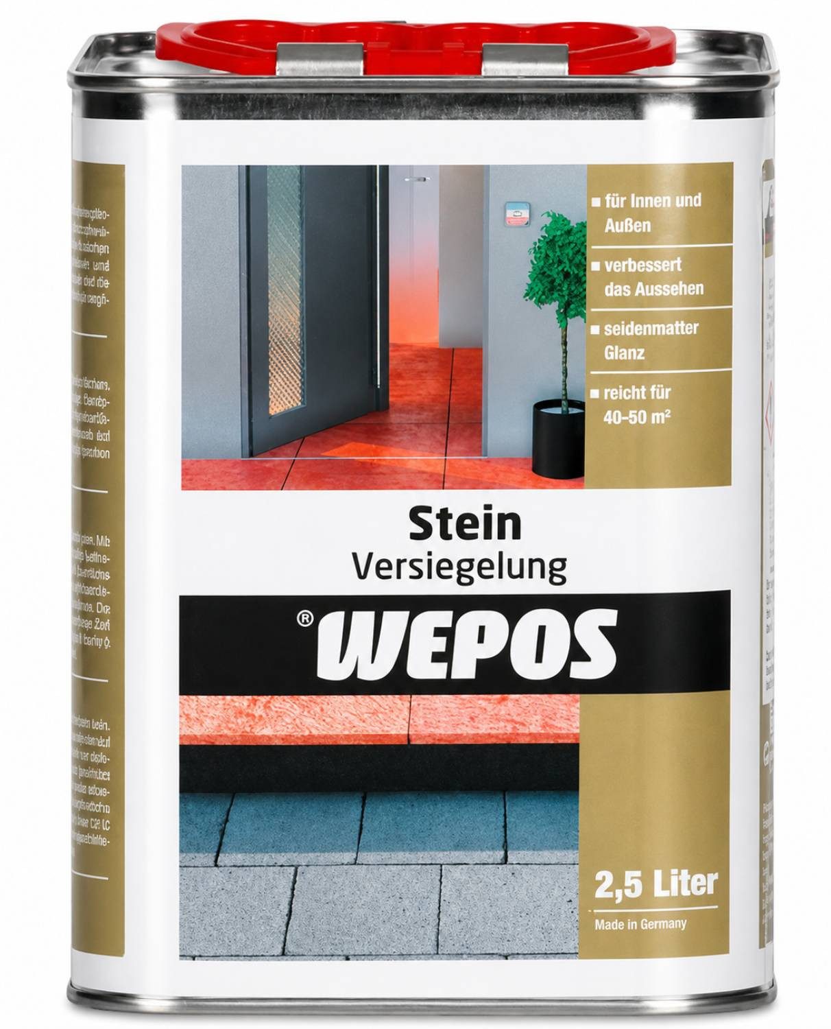 DomDeco WEPOS Steinversiegelung 2,5L, Farbvertiefender Schutz für Naturstein Allzweckreiniger (Seidenmatt, farbvertiefend, Versiegelung für Stein, wetterfest)