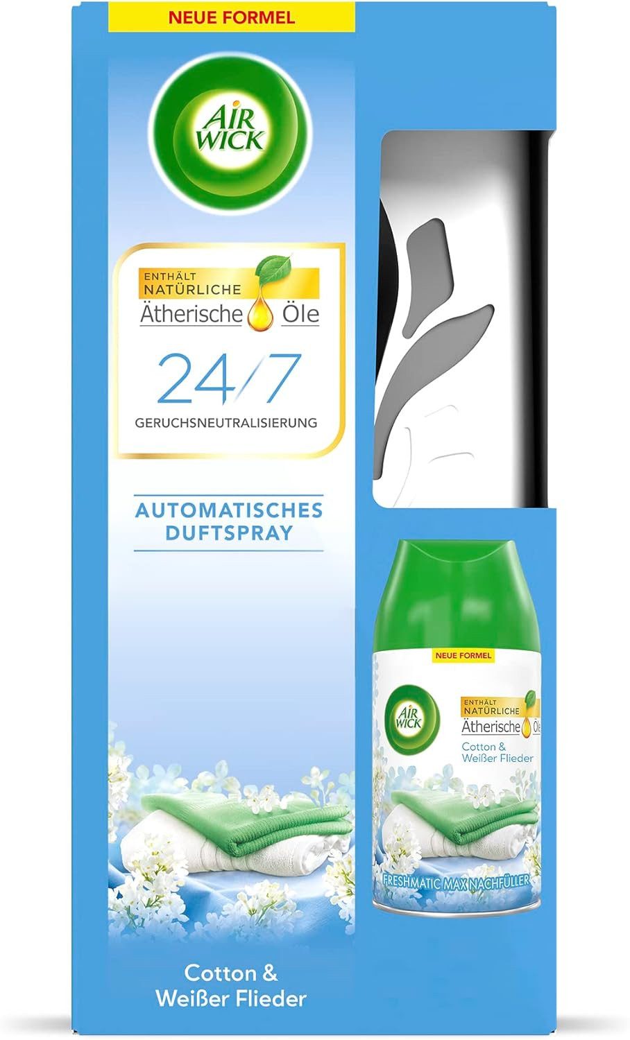 Air Wick Raumduft Freshmatic Max – Starter-Set-Cotton und Weißer Flieder