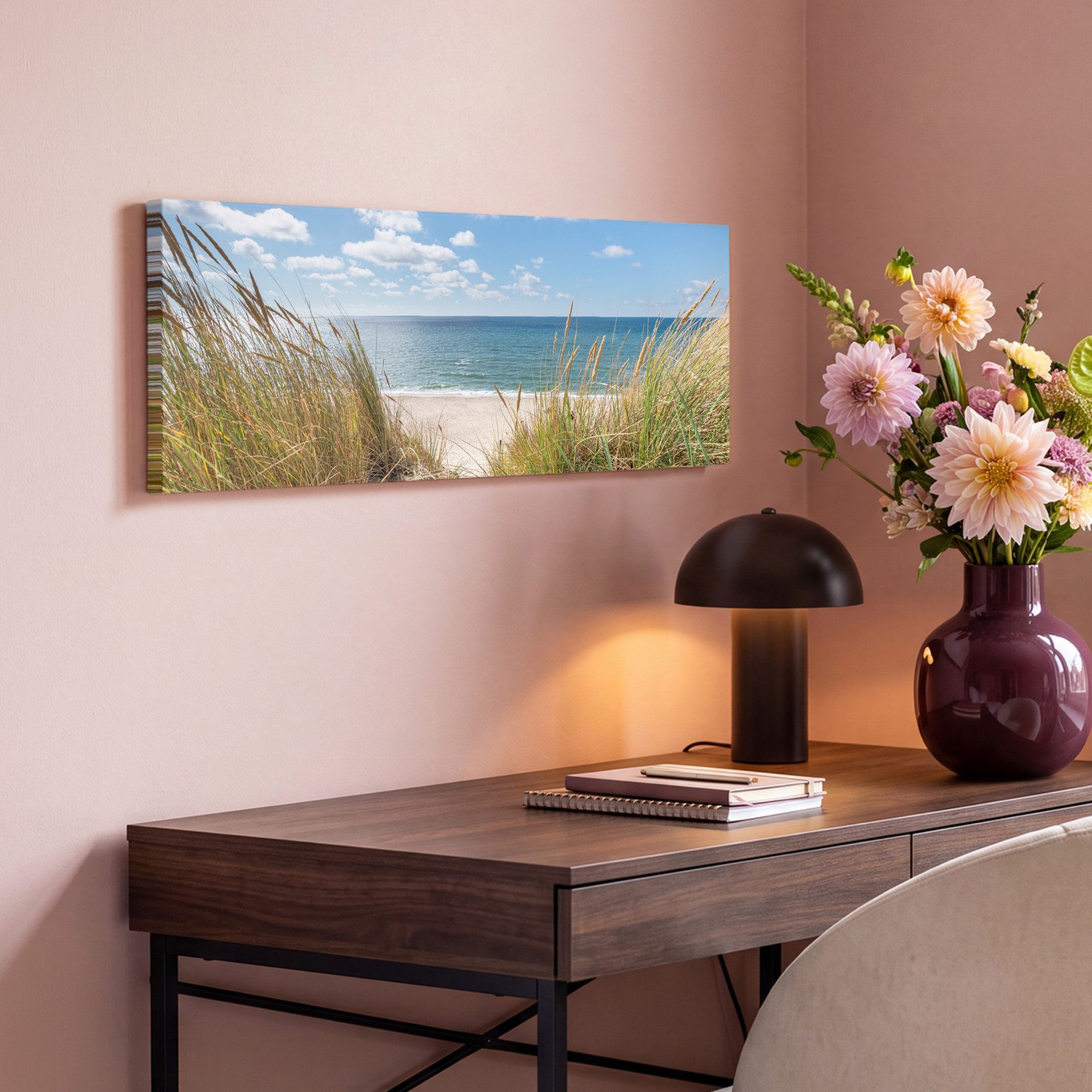 OneMillionCanvasses® Leinwandbild Panorama Düne - Gras - Meer - Strand, Fotodruck (1 St), Wandbild, Deko Schlafzimmer Wohnzimmer Flur 60x20 cm – Bild 4 von 5
