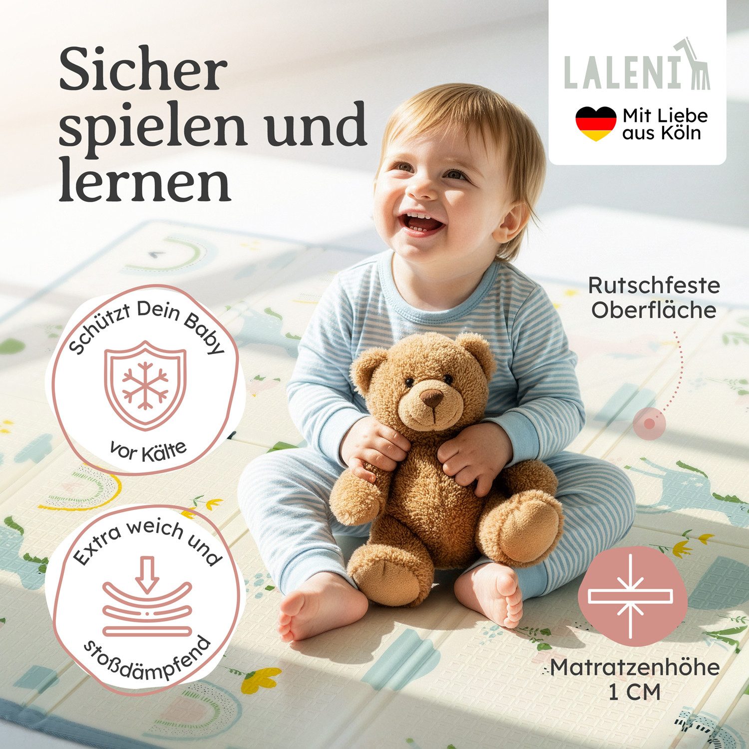 Laleni Spielmatte Krabbelmatte Baby, wasserdichte Spielmatte faltbar - Indoor & Outdoor, isolierende Spielmatte Kinder - weich & schützt vor kaltem Untergrund