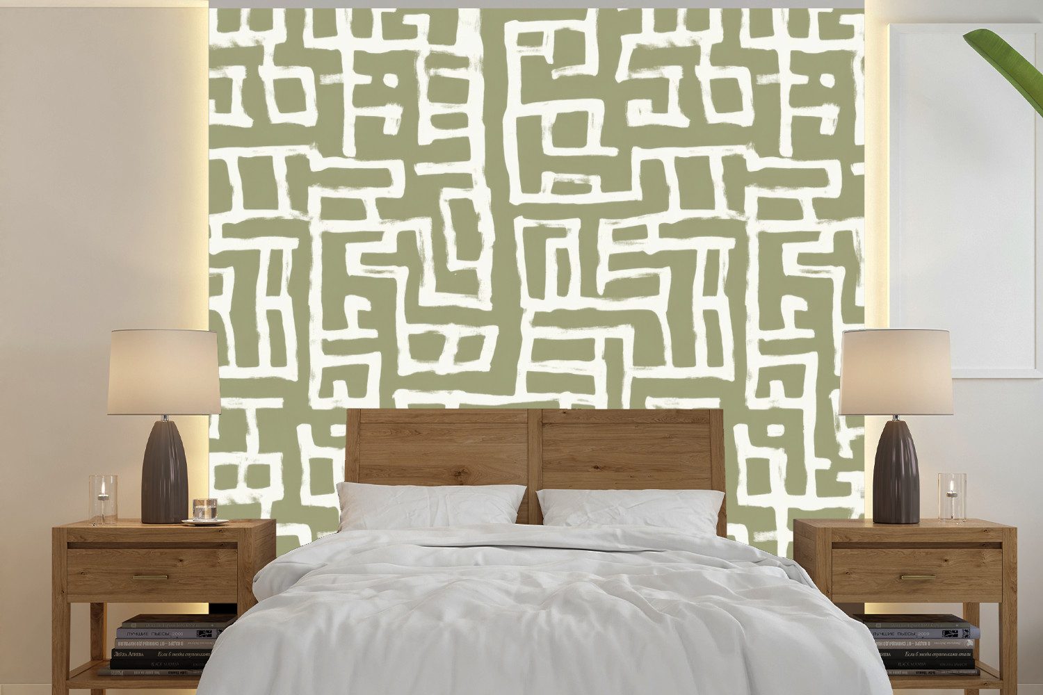 MuchoWow Fototapete Grafik - Muster - Grün, Matt, bedruckt, Vinyl Tapete für Wohnzimmer oder Schlafzimmer, Wandtapete, 240x240 cm