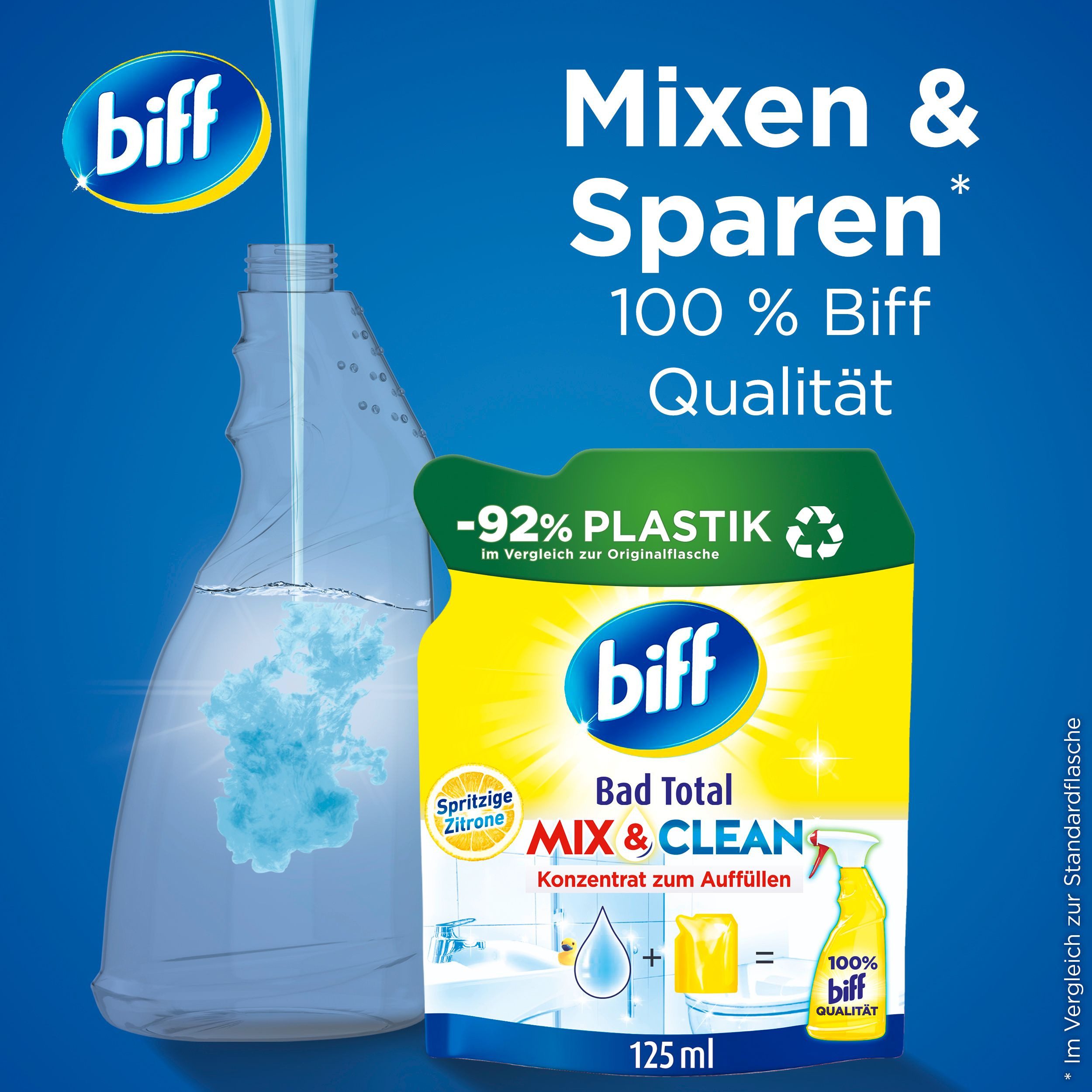 biff BIFF Mix & Clean Konzentrat Spritzige Zitrone 125ml Badreiniger (1-St. mit -92% weniger Plastik)