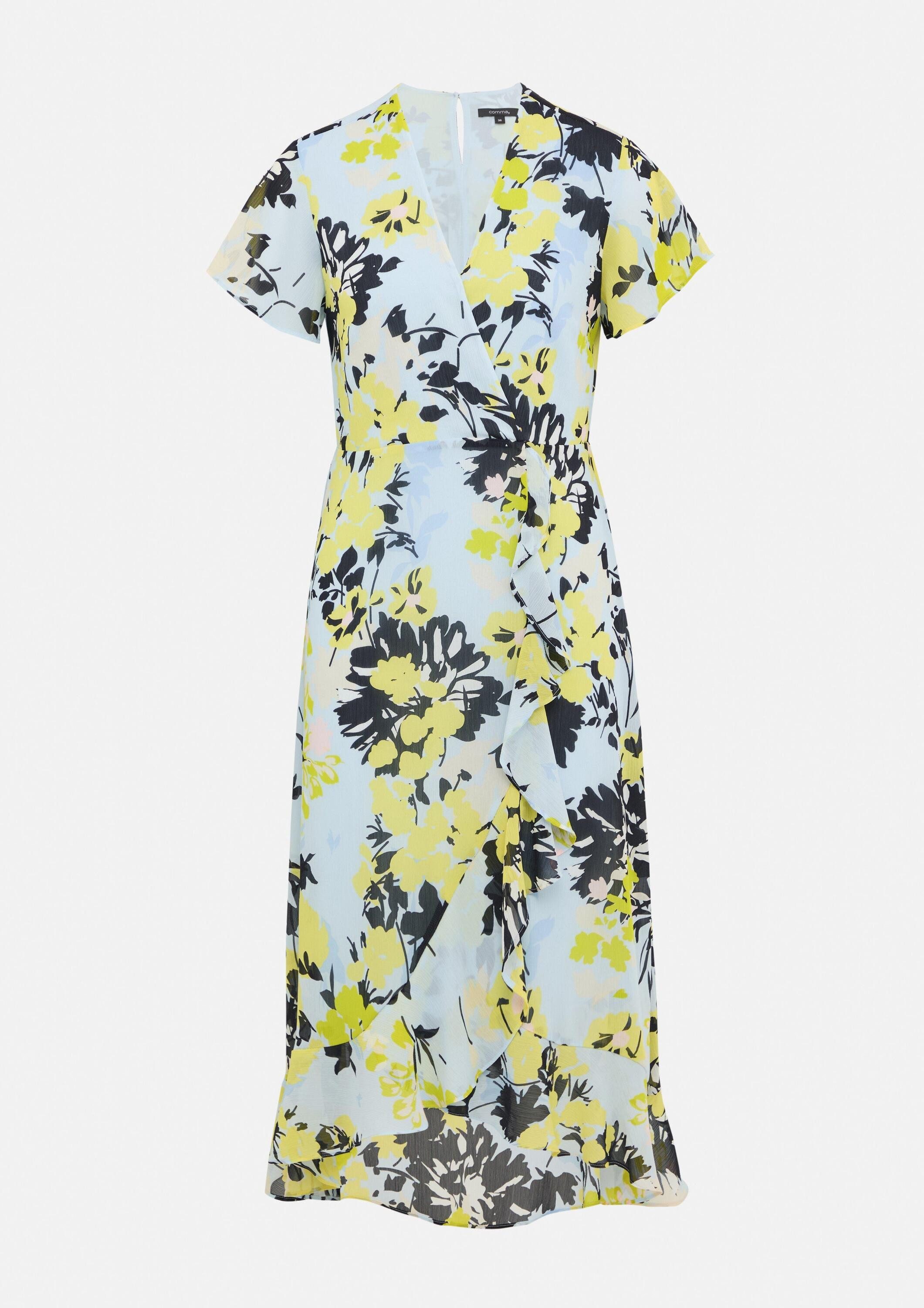 comma Midikleid Kleid Antailliertes Midikleid mit Volants und All-over-Print