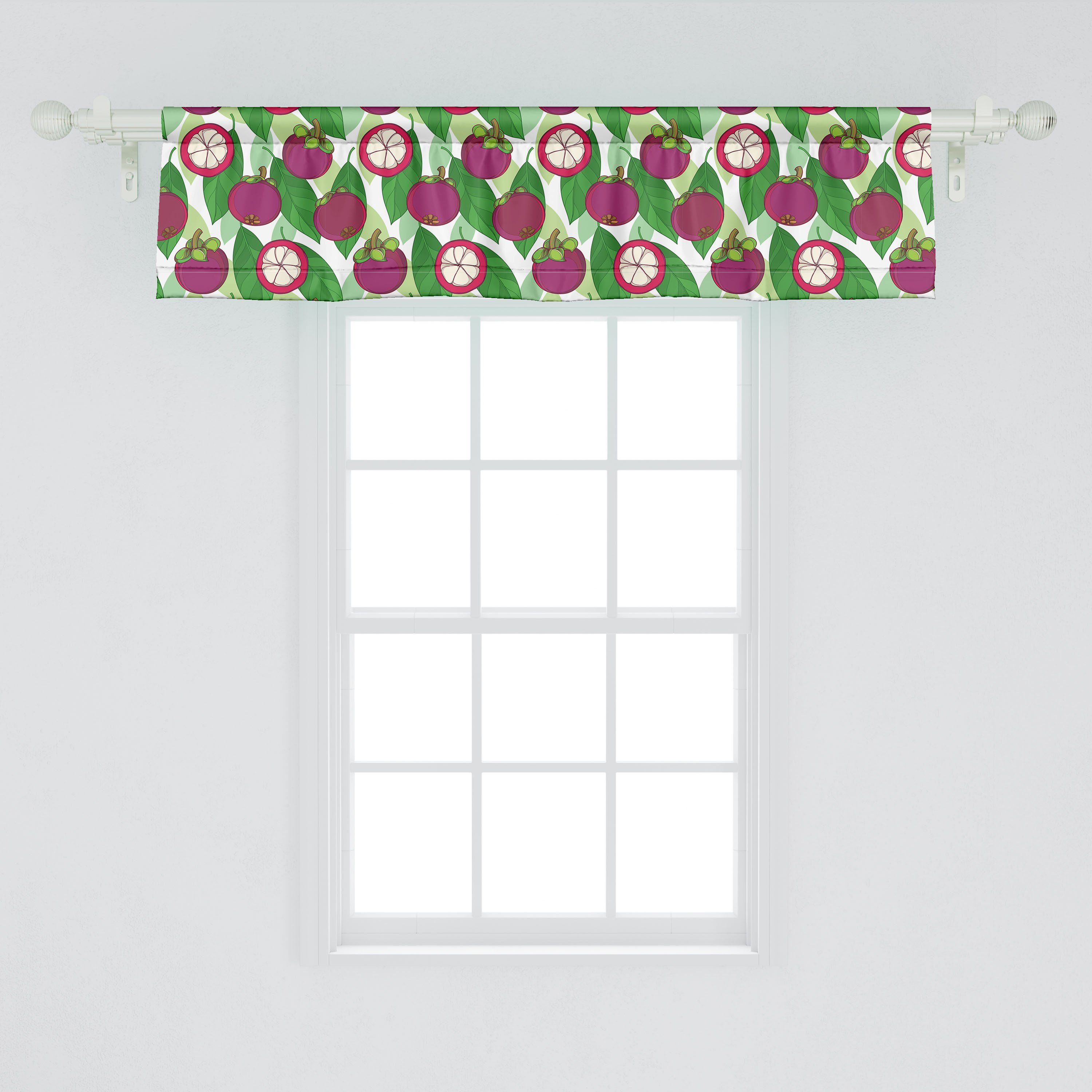 Scheibengardine Vorhang Volant Stangentasche, und Schlafzimmer für Microfaser, Dekor Grün Küche mit Lila Abakuhaus, Mangostan-Frucht-Blätter