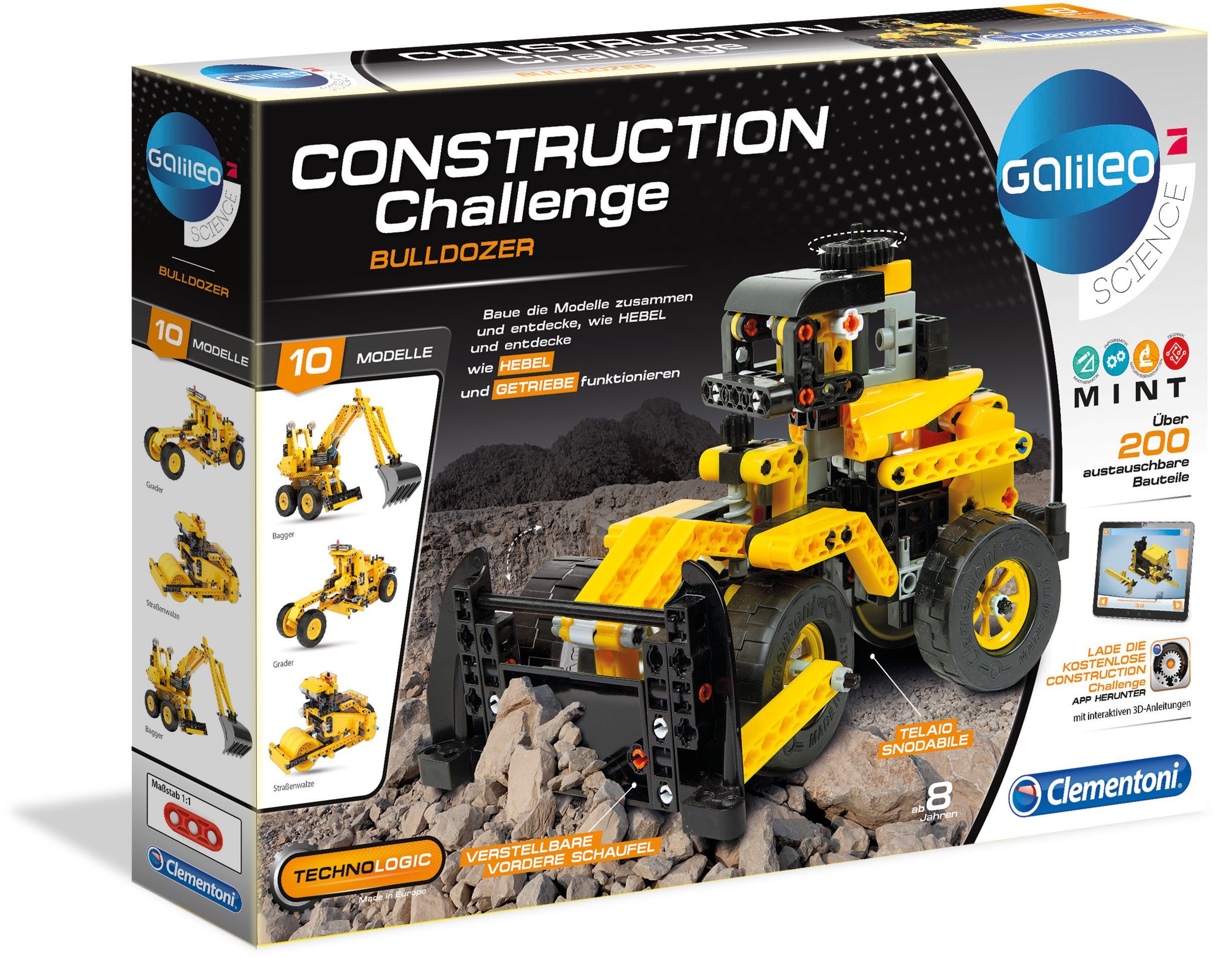 Image of Clementoni® Modellbausatz »Galileo - Construction Challenge - Bulldozer«, Made in Europe