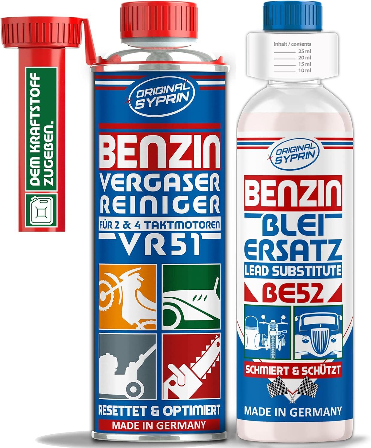 Original Syprin Benzin-Stabilisator Vergaserreiniger Bleiersatz, 0.5 l, (Set, 1-St) 2- in- 1 Pflege Set, Vergaser- & Ventilschutz. Für Oldtimer geeignet