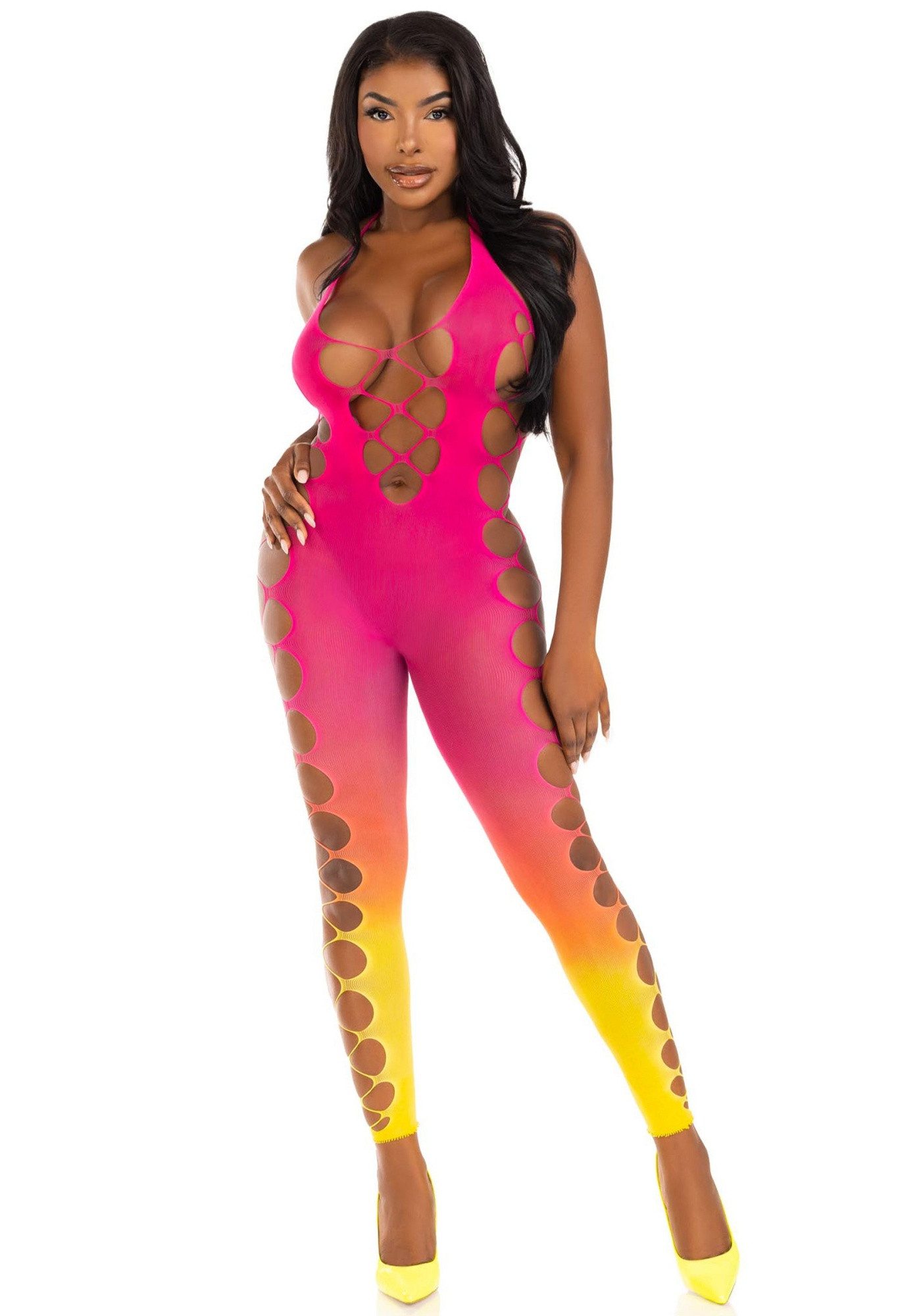 Leg Avenue Bodystocking Ombre-Bodystocking ohne Fuß - gelb,pink (1 St)