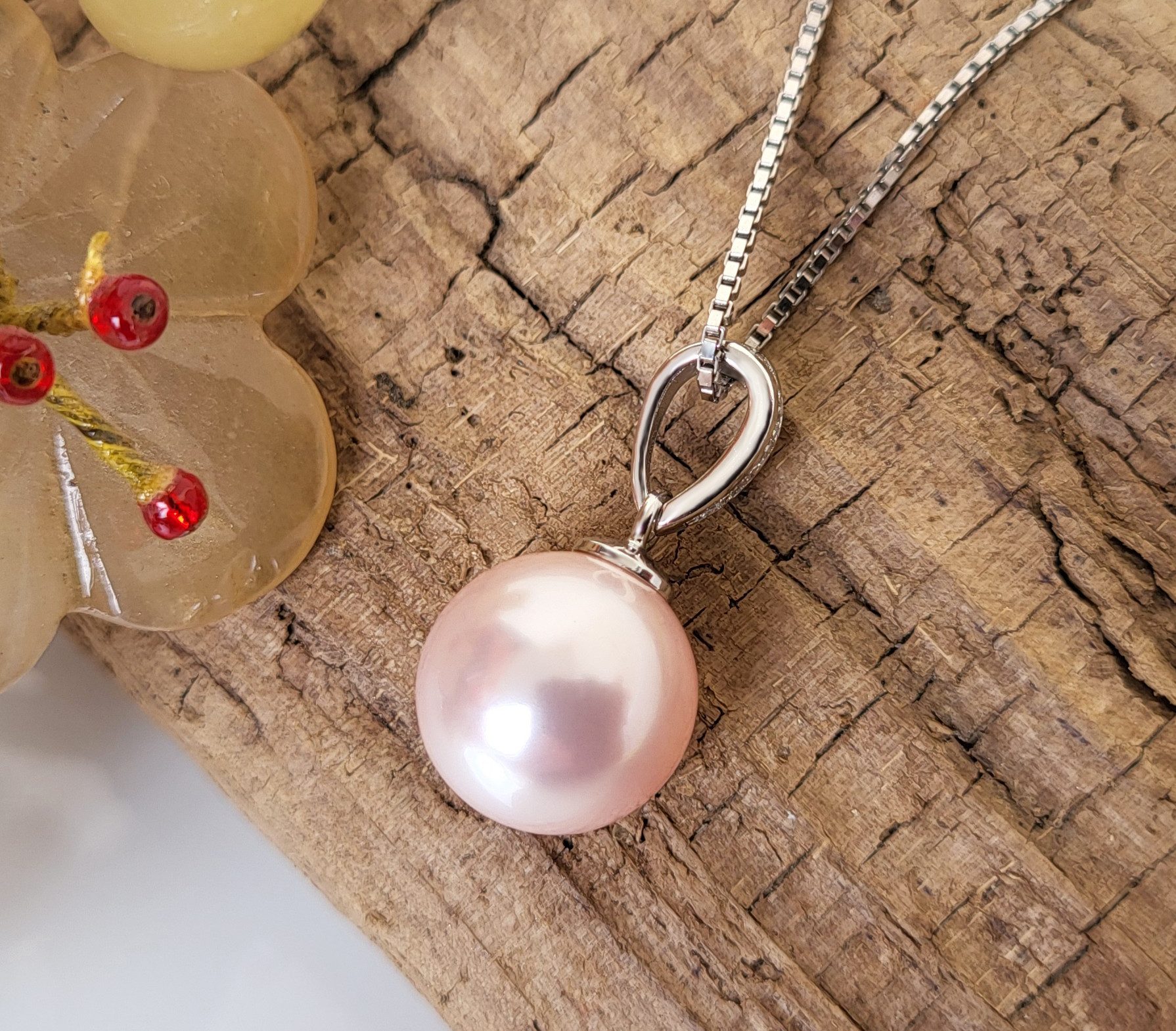 Schöner-SD Kette mit Anhänger Perlenanhänger mit 925 Silber Kette Perle 12mm groß rund Zirkonia, mit Zirkonia (synth) – Bild 3 von 5