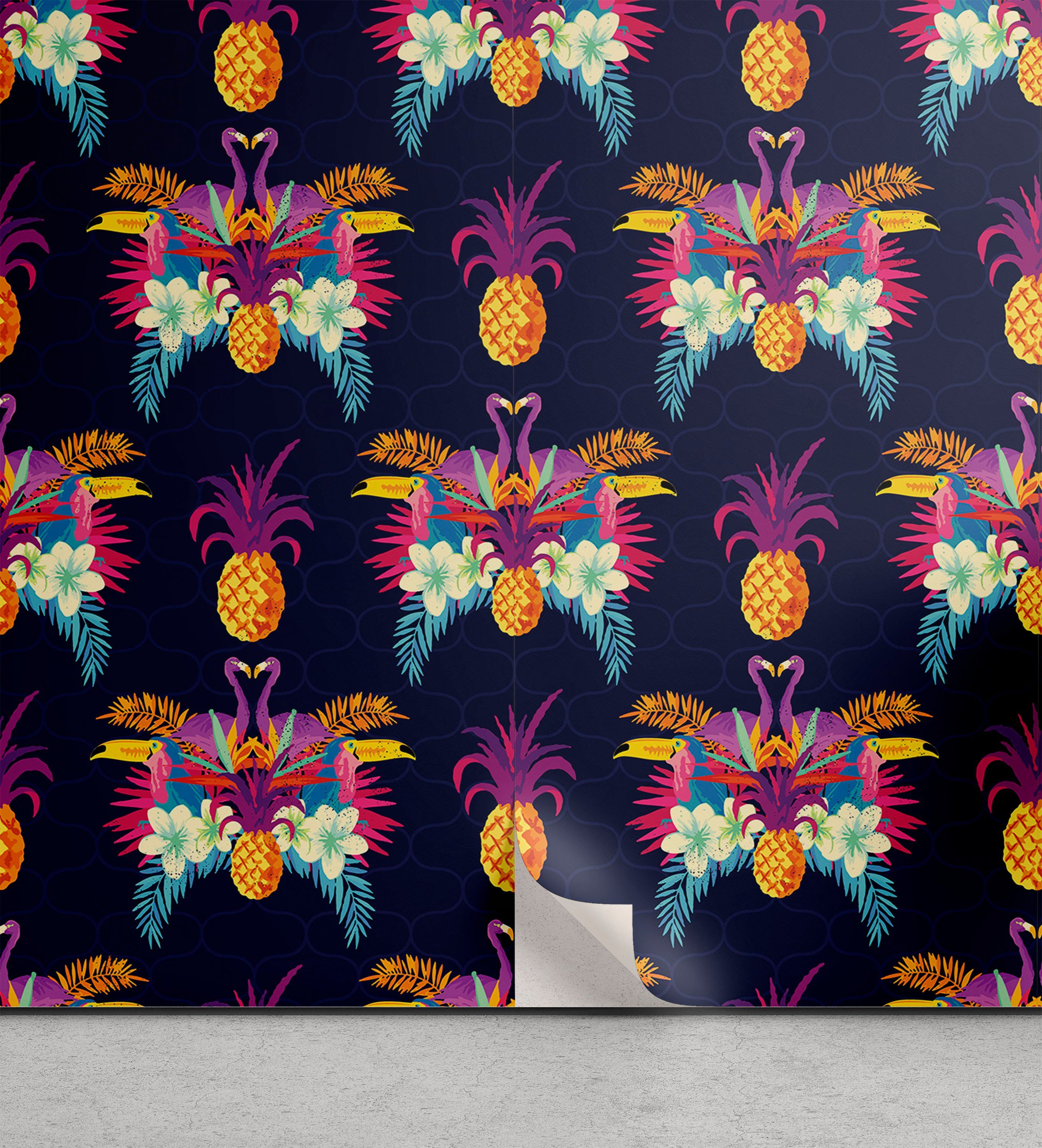 Abakuhaus Vinyltapete selbstklebendes Wohnzimmer Küchenakzent, Exotisch Klare Blumen Ananas