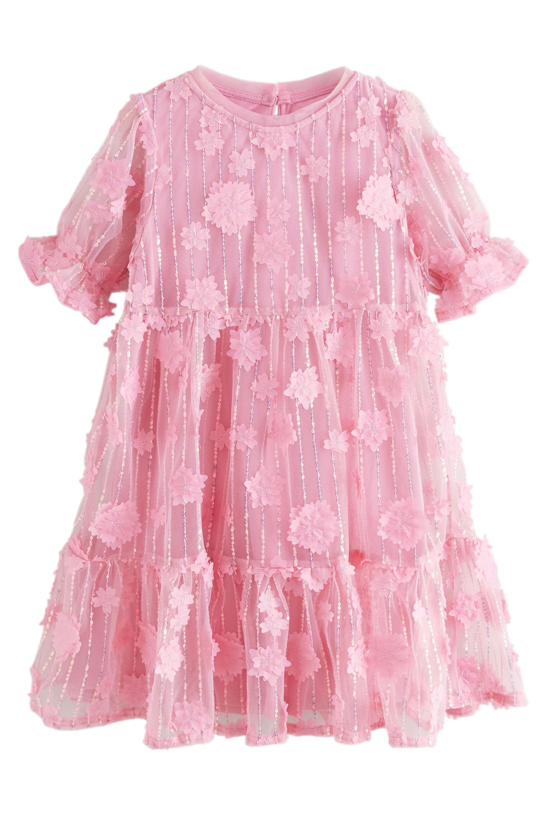 Next Partykleid Mesh-Partykleid mit Paillettenblume (1-tlg)