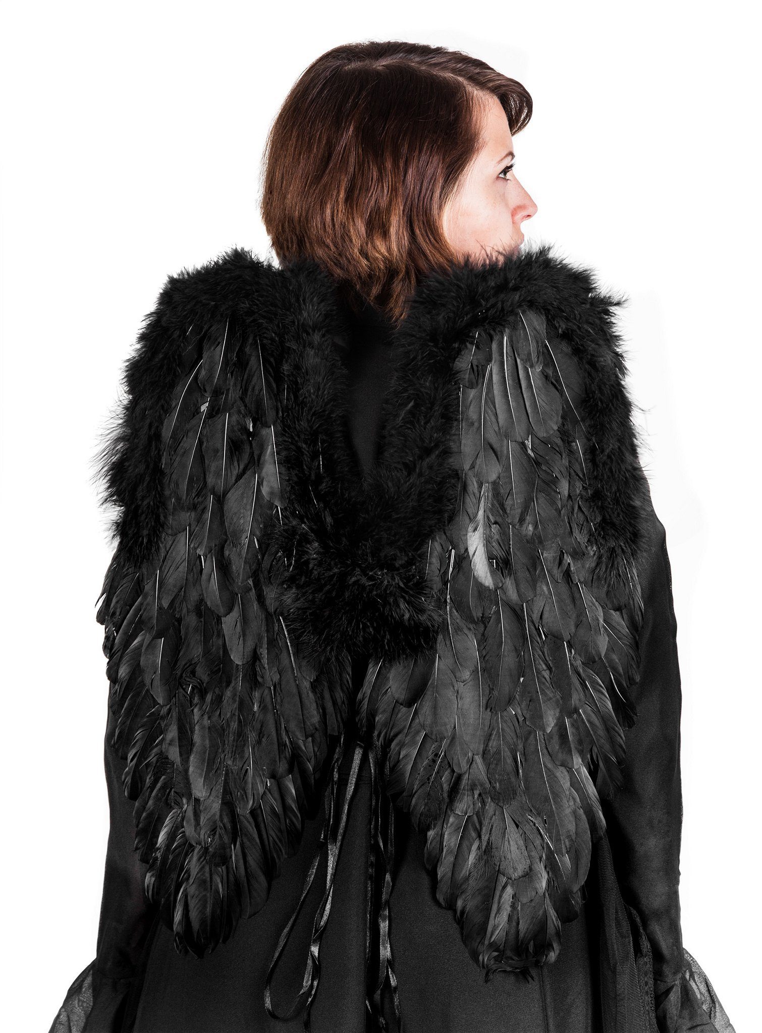 Metamorph Kostüm-Flügel Engel Kostüm Flügel Schwarz - Fasching Karneval, Imposante Federflügel für Elfen, Dämonen und Engel Kostüme