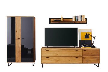 MCA furniture Wohnwand Wohnwand Anbauwand Arezzo, Wildeiche massiv / anthrazit, 3-teilig, (3-St)